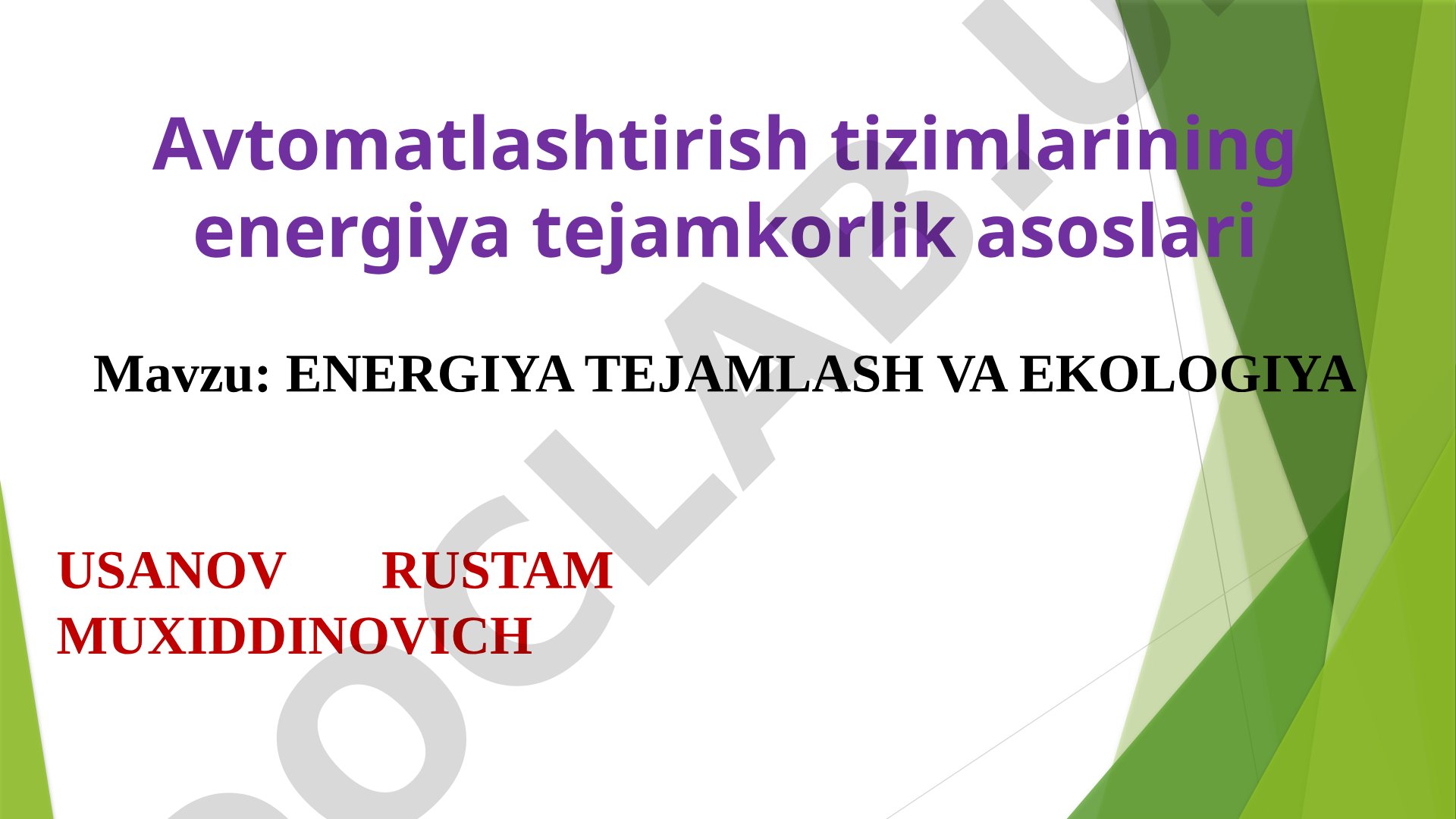 Energiya tejamlash va ekologiya