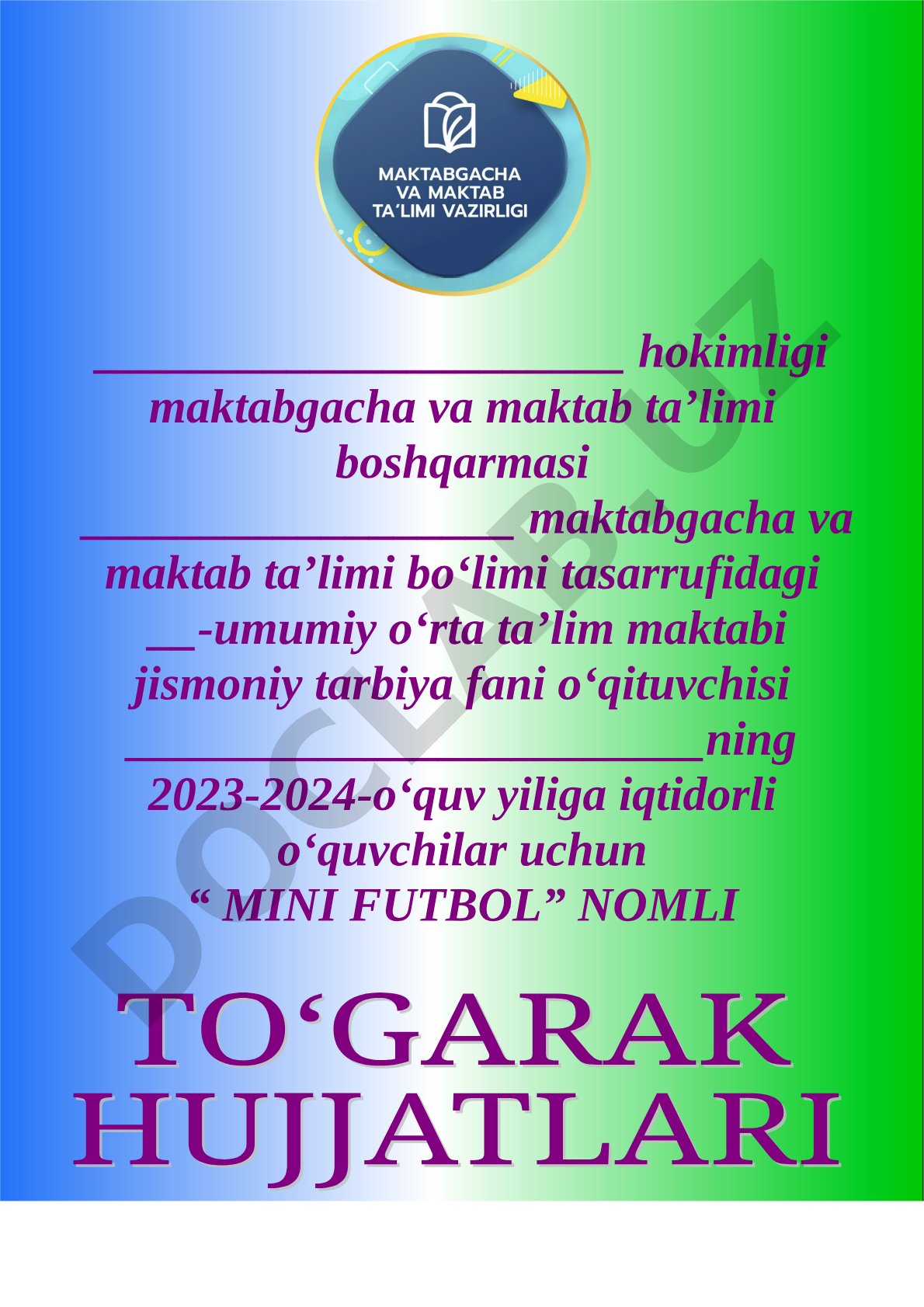 Mini futbol to'garagi ish rejasi va a'zolar ro'yxati