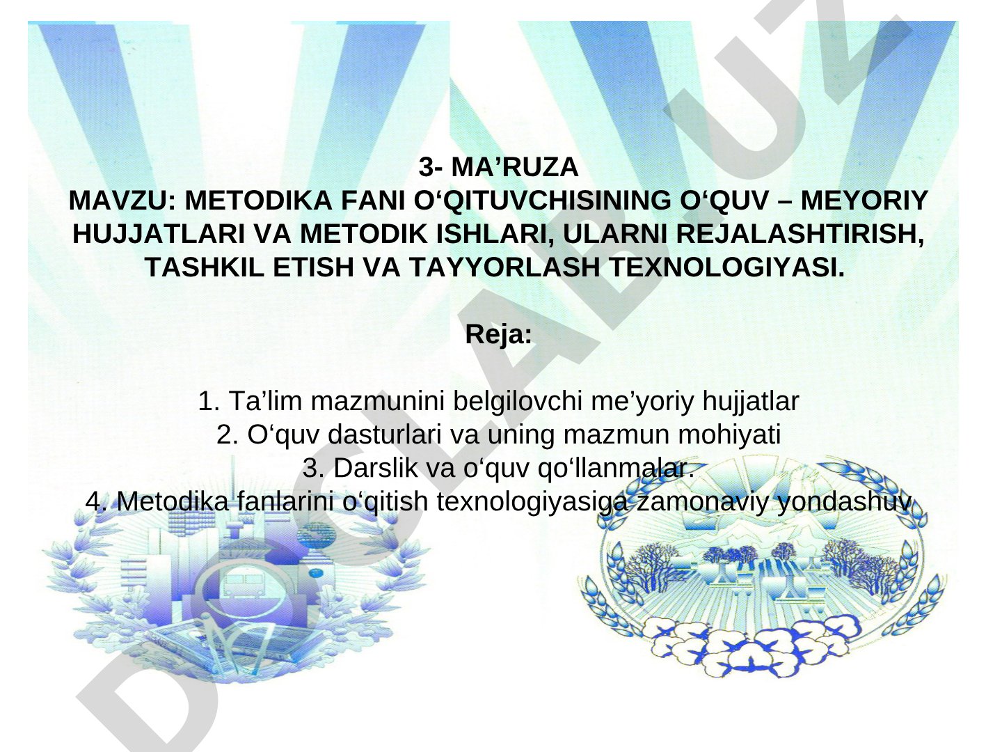 Metodika fani o‘qituvchisining o‘quv – meyoriy hujjatlari va metodik ishlari, ularni rejalashtirish, tashkil etish va tayyorlash texnologiyasi