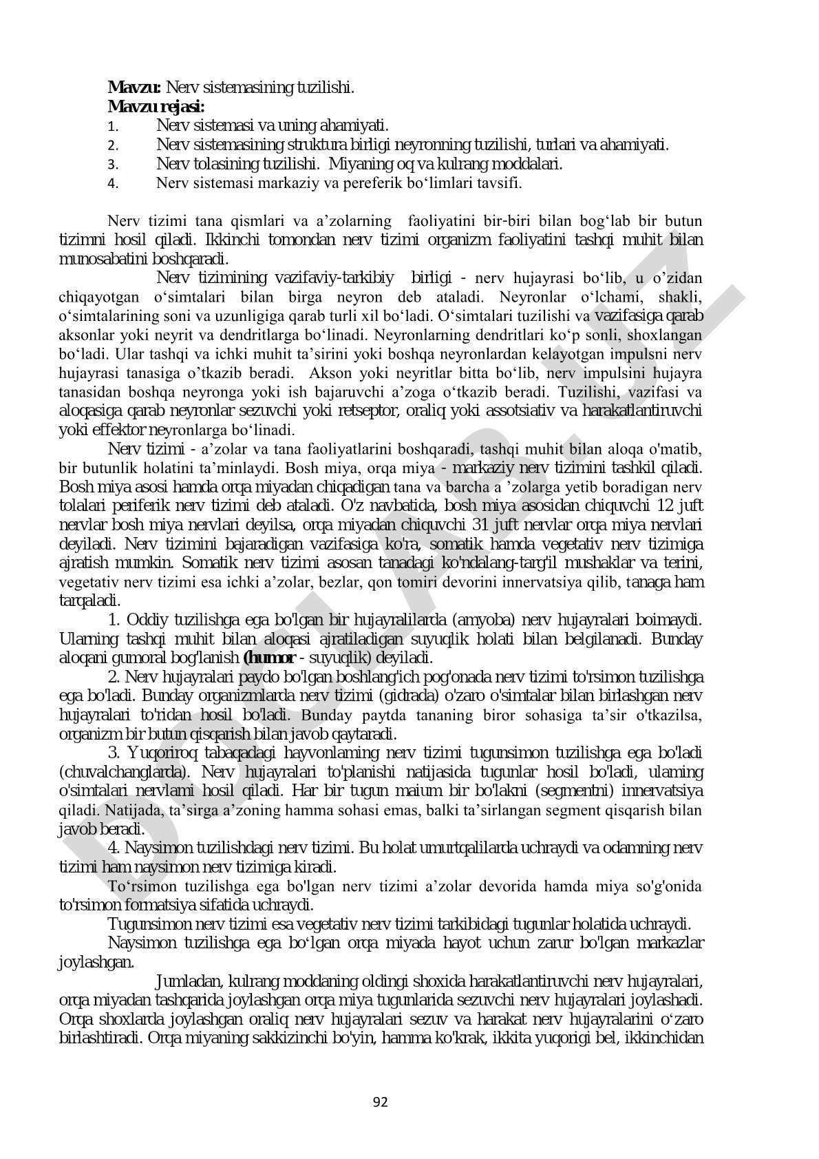 Nerv sistemasining tuzilishi