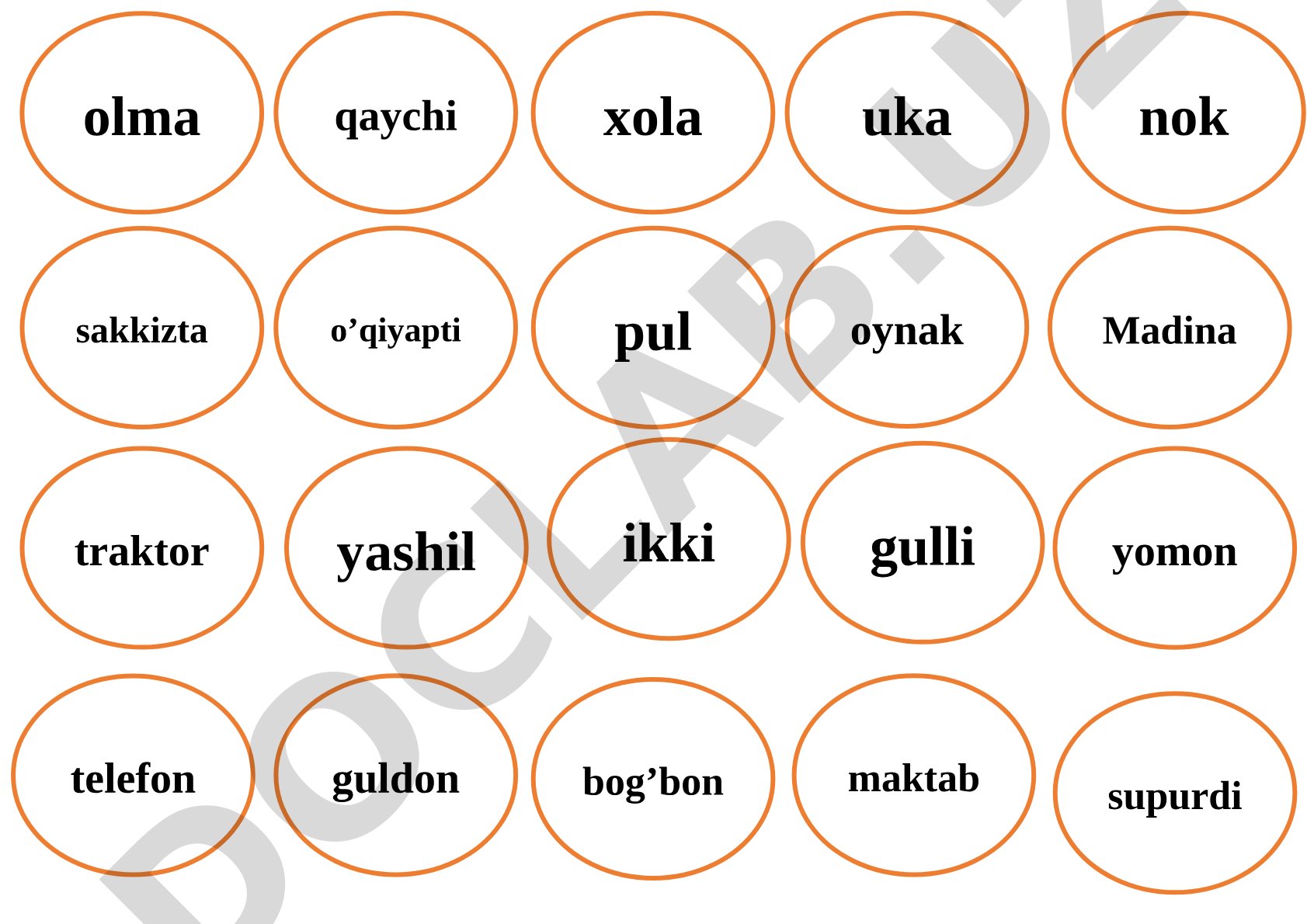 O'zbek tilidagi turli so'zlar: narsalar, sonlar, sifatlar va harakatlar