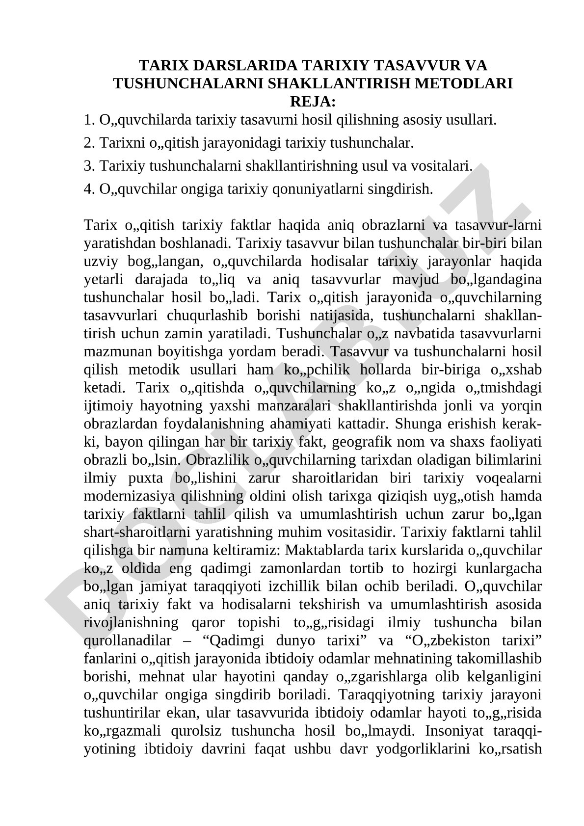 Tarix darslarida tarixiy tasavvur va tushunchalarni shakllantirish metodlari