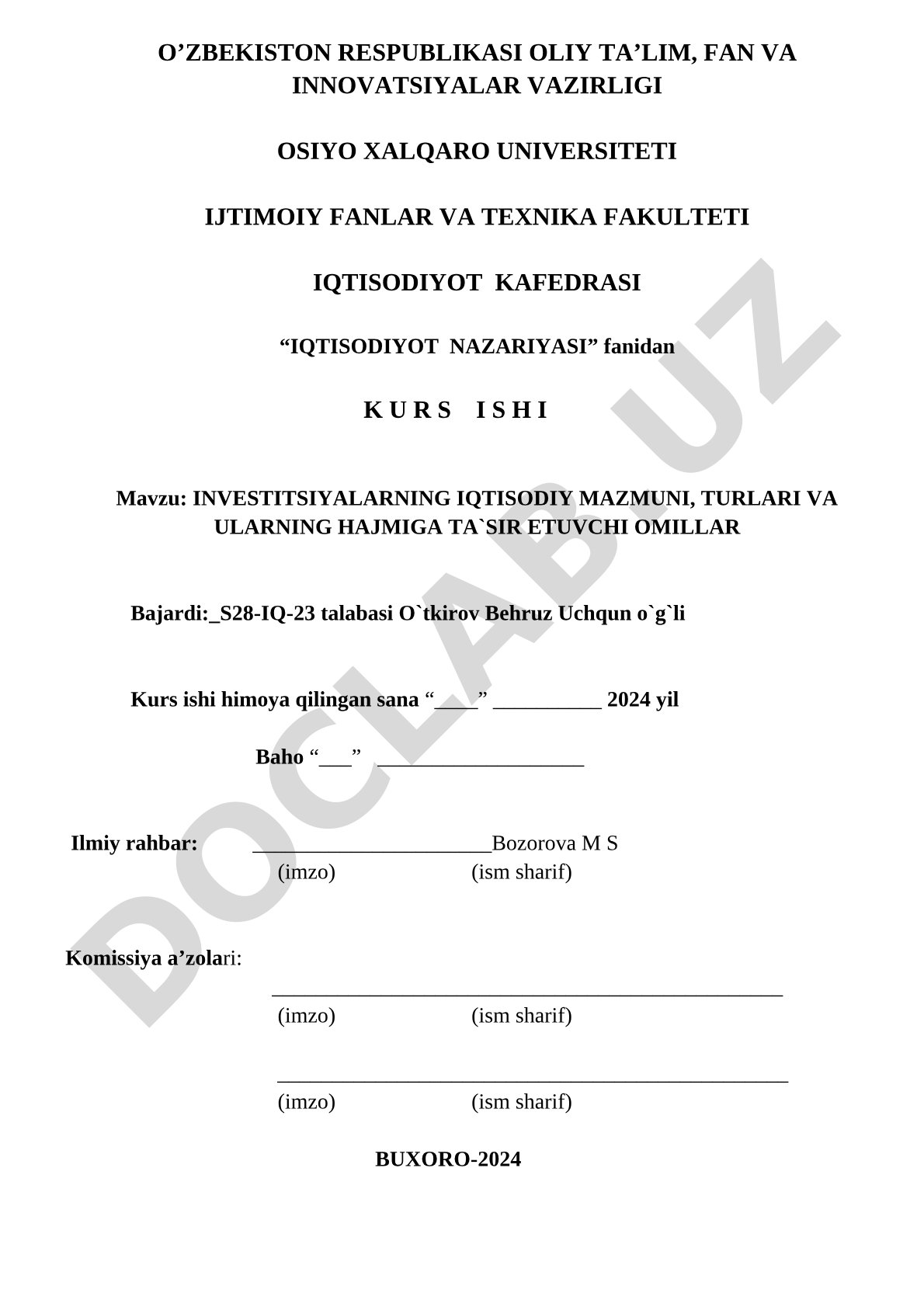 Investitsiyalarning iqtisodiy mazmuni, turlari va ularning hajmiga ta`sir etuvchi omillar