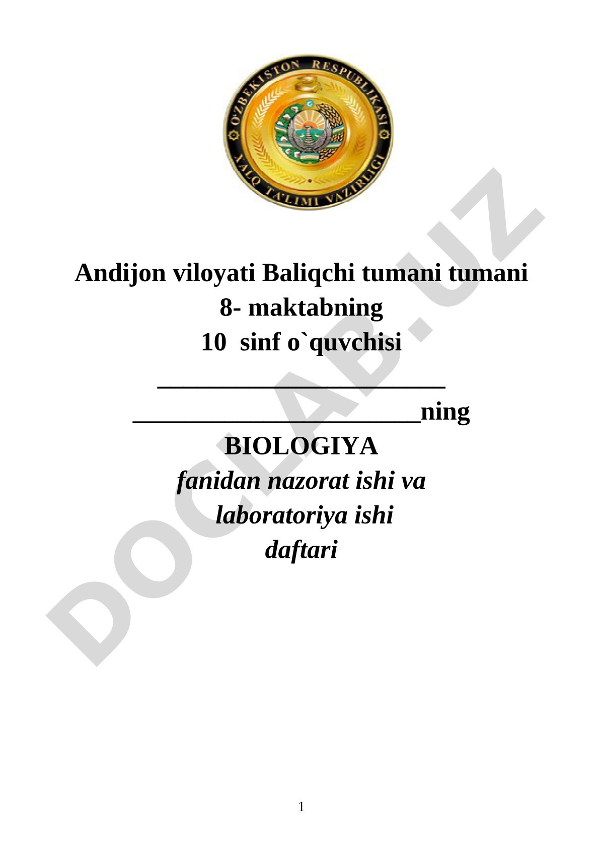 Biologiya fanidan nazorat ishi va laboratoriya ishi