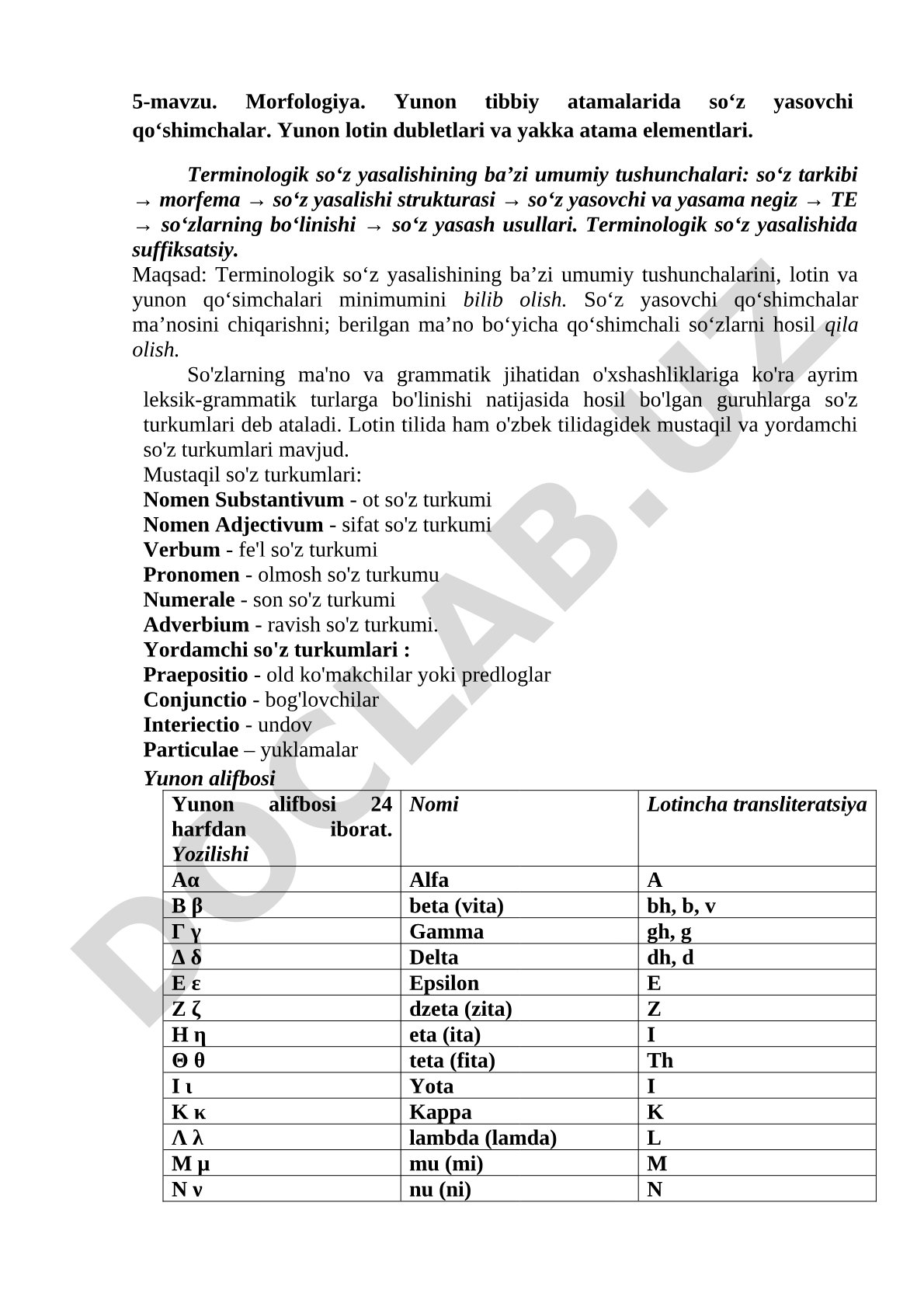 Morfologiya: yunon tibbiy atamalarida so'z yasovchi qo'shimchalar