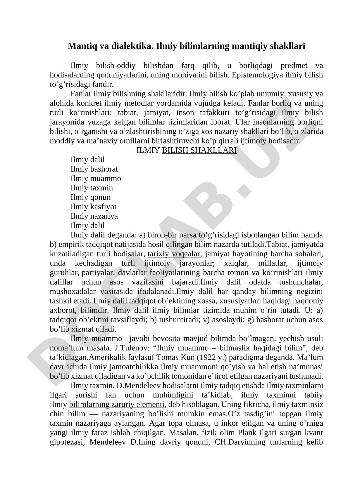 Mantiq va dialektika. Ilmiy bilimlarning mantiqiy shakllari