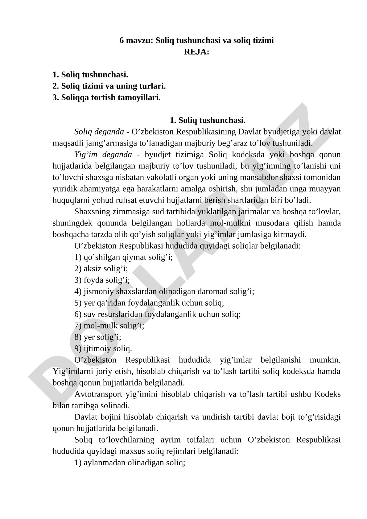 Soliq tushunchasi va soliq tizimi
