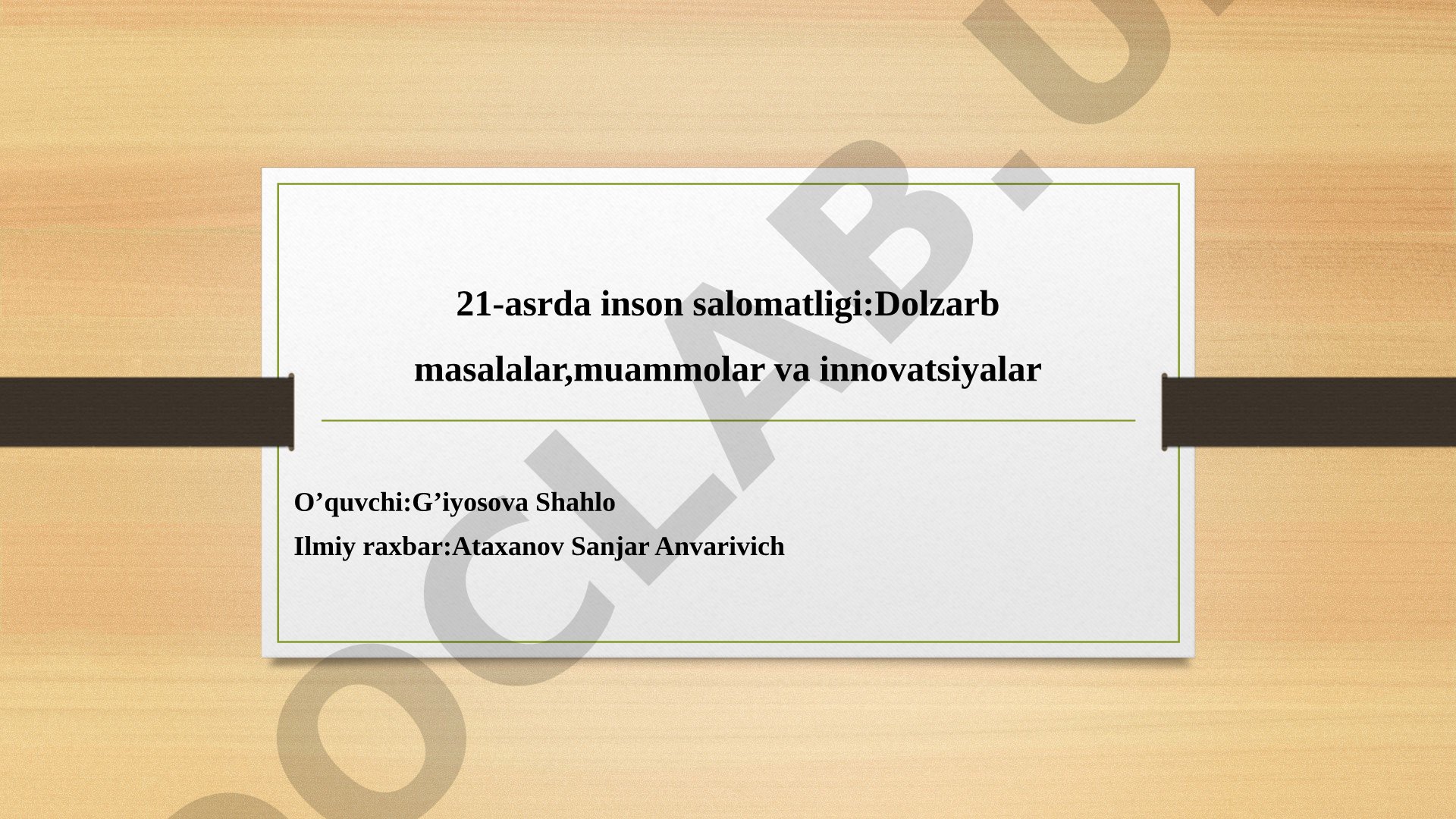 21-asrda inson salomatligi: Dolzarb masalalar, muammolar va innovatsiyalar