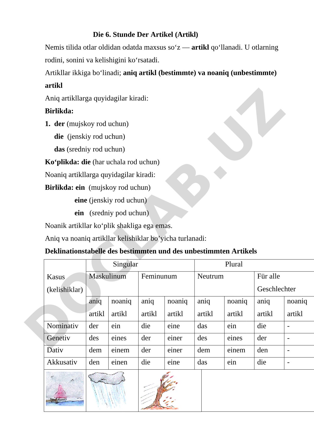 Nemis tilidagi aniq va noaniq artikllar turlanishi