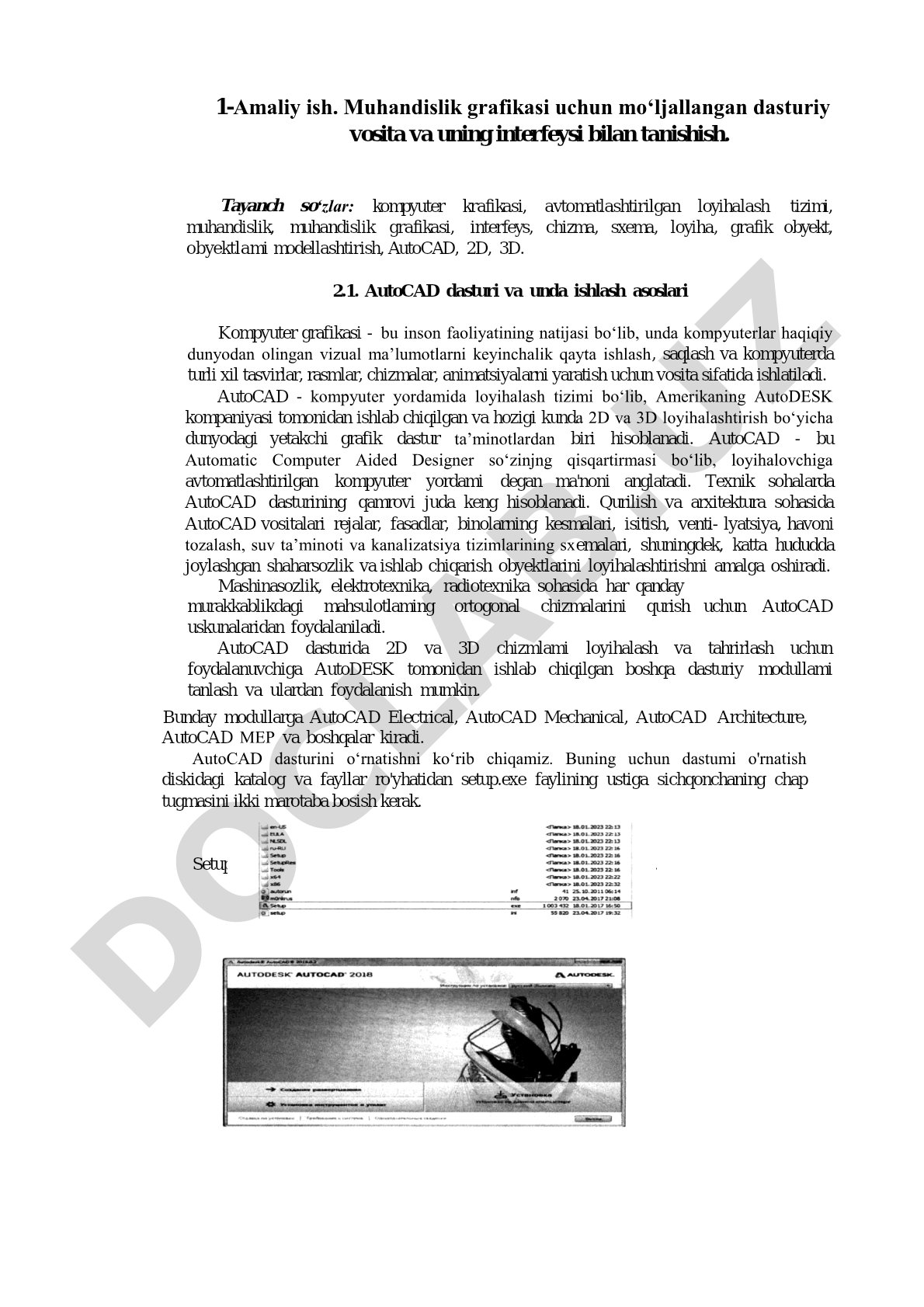 Muhandislik grafikasi uchun mo‘ljallangan dasturiy vosita va uning interfeysi bilan tanishish
