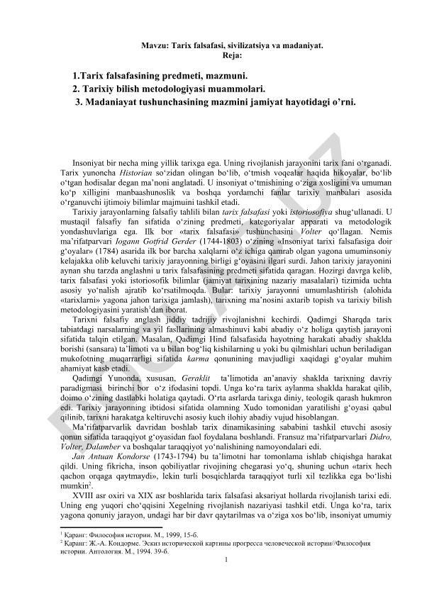 Tarix falsafasi, sivilizatsiya va madaniyat