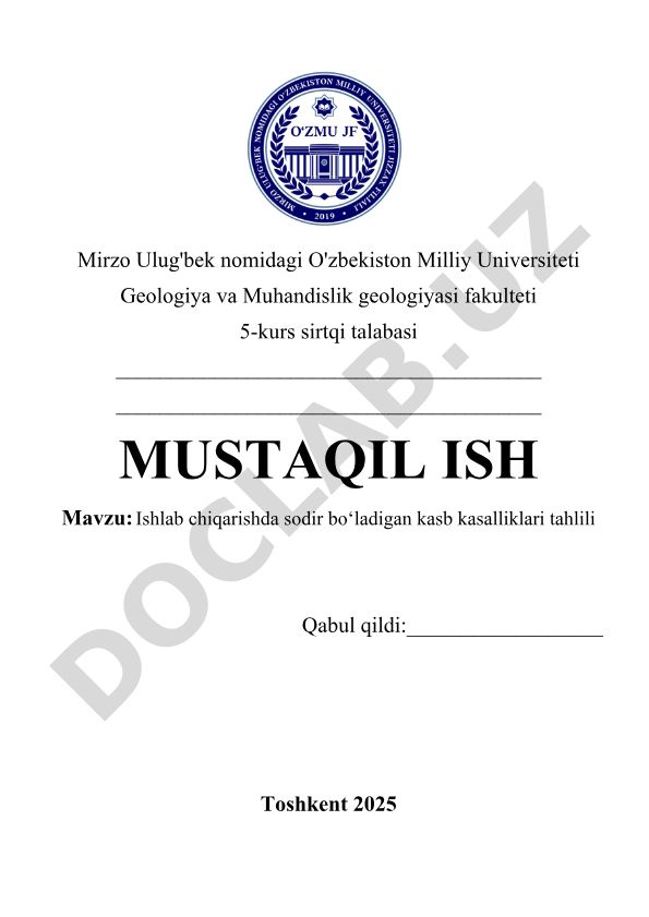 Ishlab chiqarishda sodir bo‘ladigan kasb kasalliklari tahlili