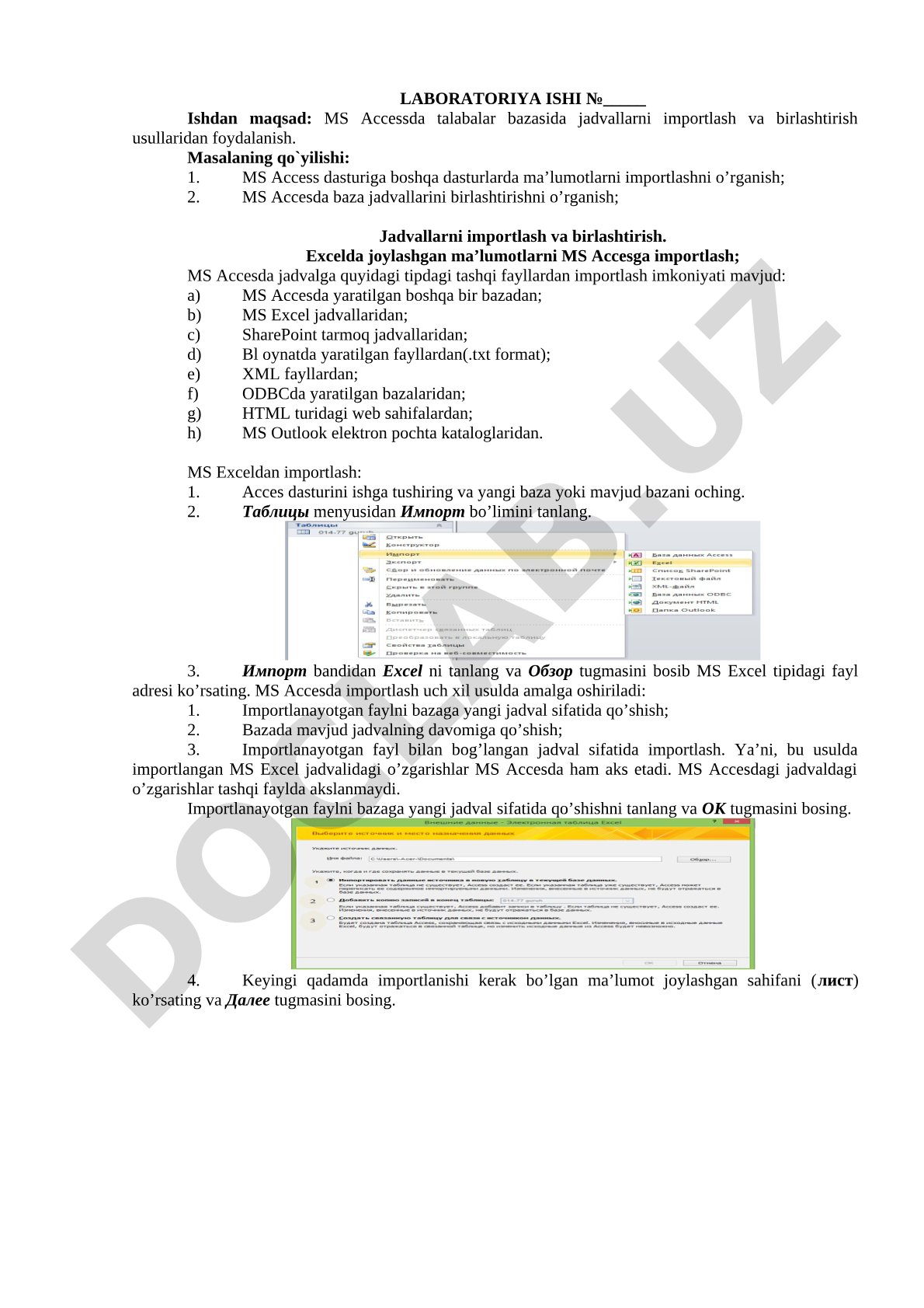 MS Accessda talabalar bazasida jadvallarni importlash va birlashtirish usullaridan foydalanish