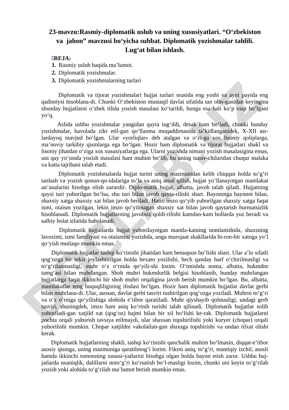 Rasmiy-diplomatik uslub va uning xususiyatlari