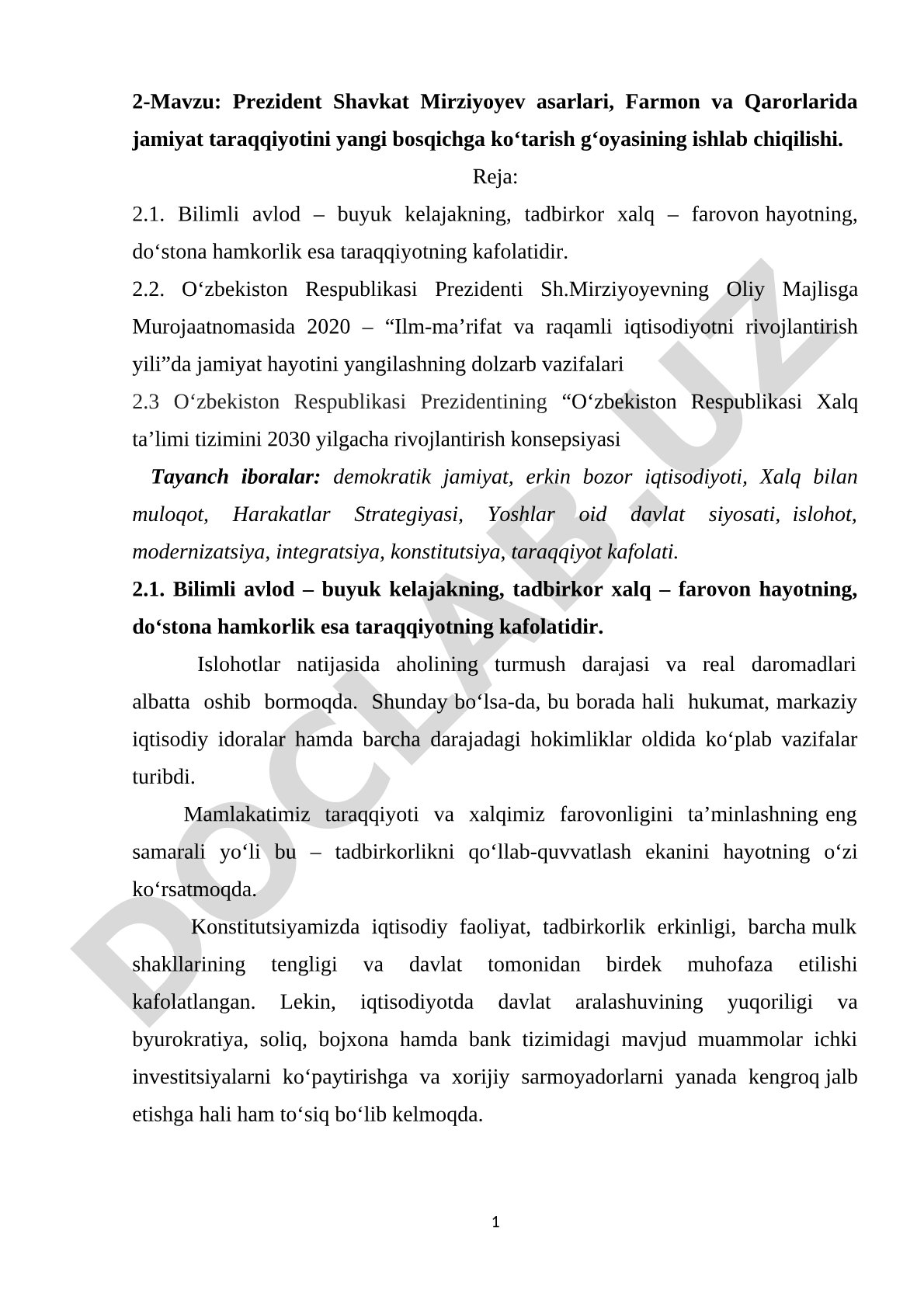 Prezident Shavkat Mirziyoyev asarlari, Farmon va Qarorlarida jamiyat taraqqiyotini yangi bosqichga ko‘tarish g‘oyasining ishlab chiqilishi