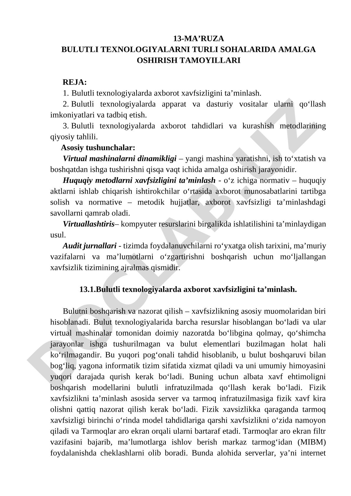 Bulutli texnologiyalarni turli sohalarida amalga oshirish tamoyillari
