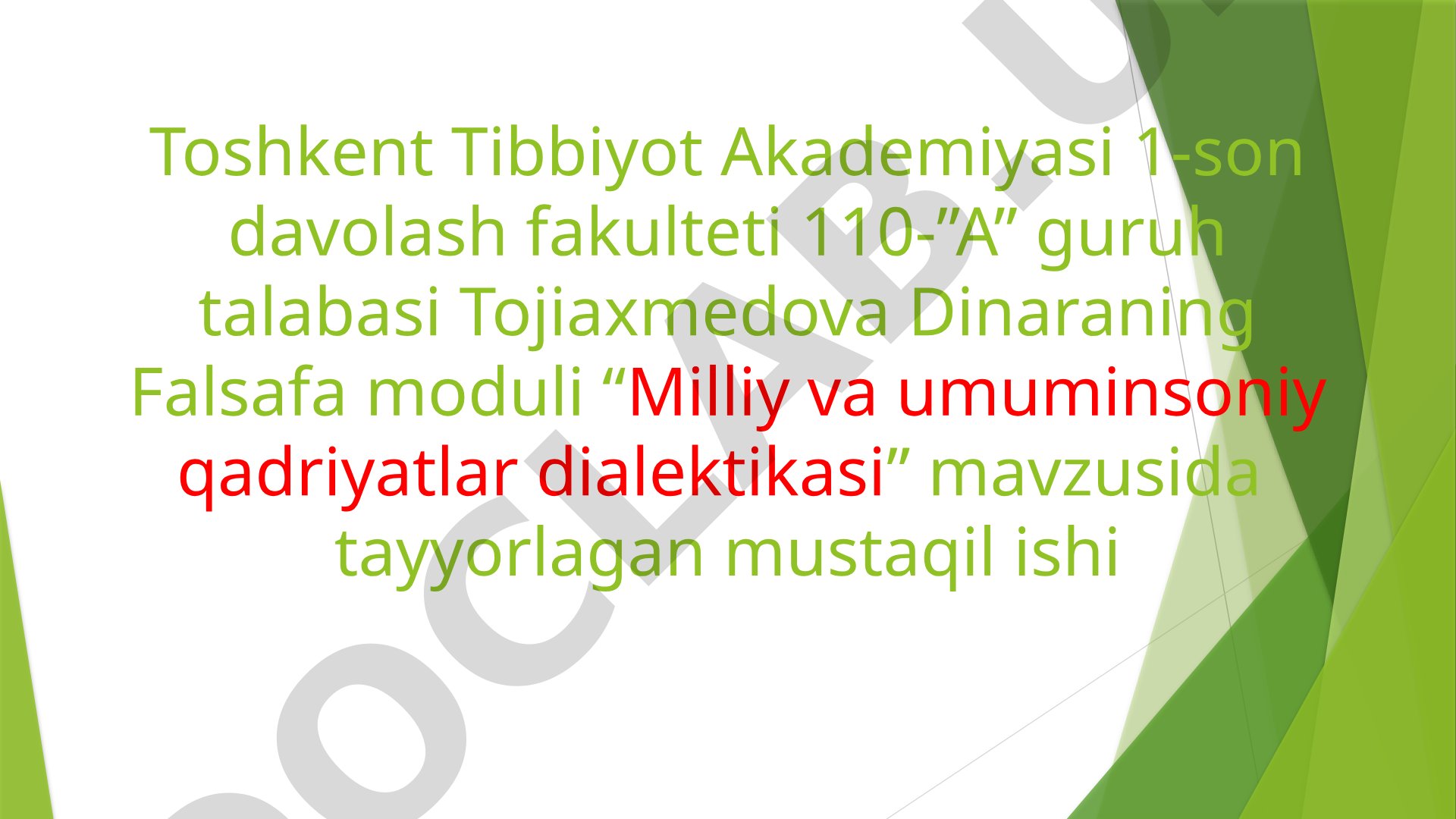 Milliy va umuminsoniy qadriyatlar dialektikasi