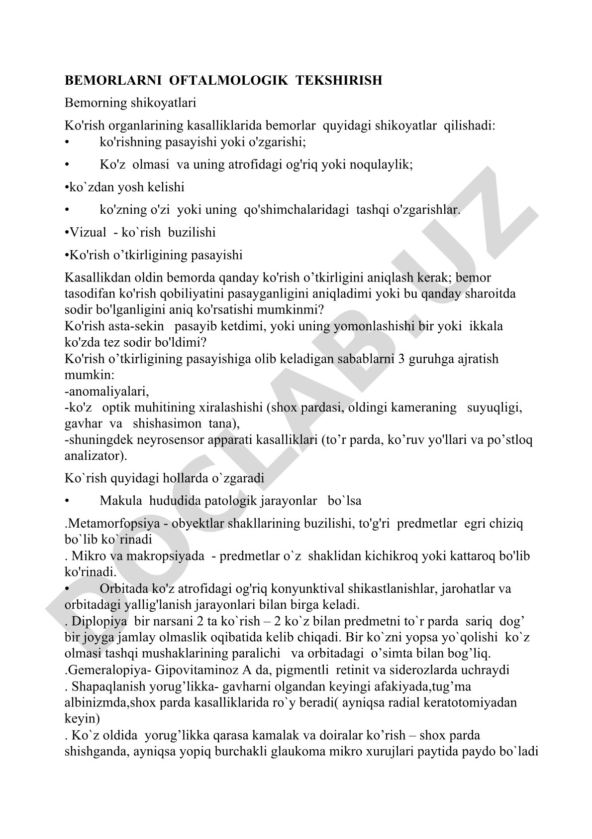 Bemorlarni oftalmologik tekshirish