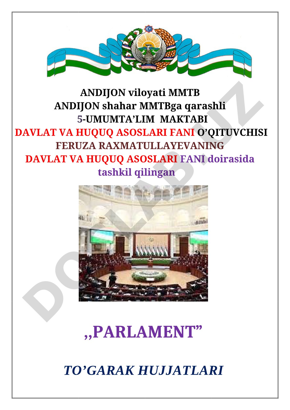 Davlat va huquq asoslari to'garagi mavzulari rejasi