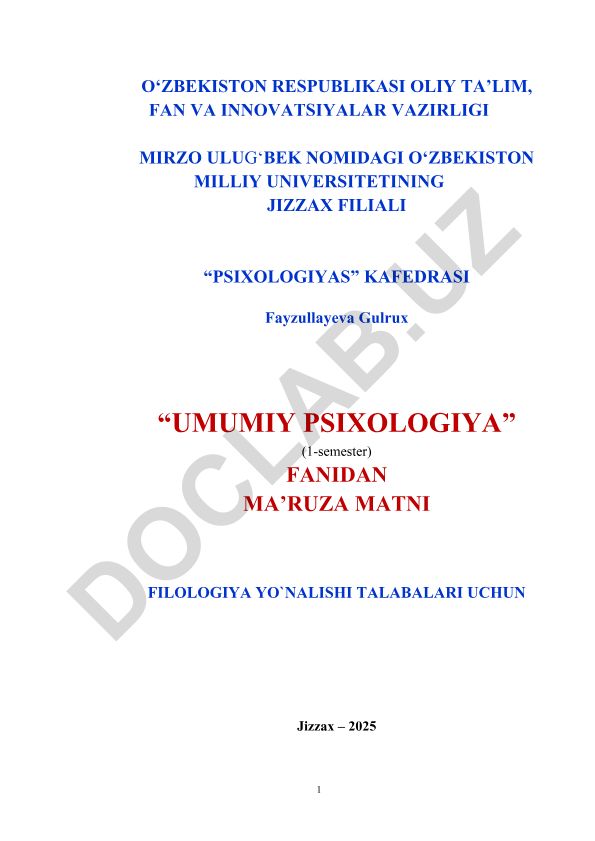 Umumiy psixologiya fanidan ma'ruza matni