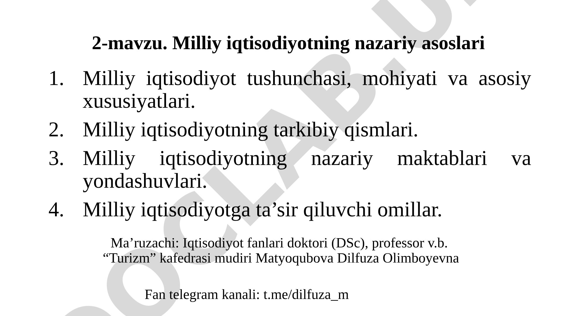 Milliy iqtisodiyotning nazariy asoslari