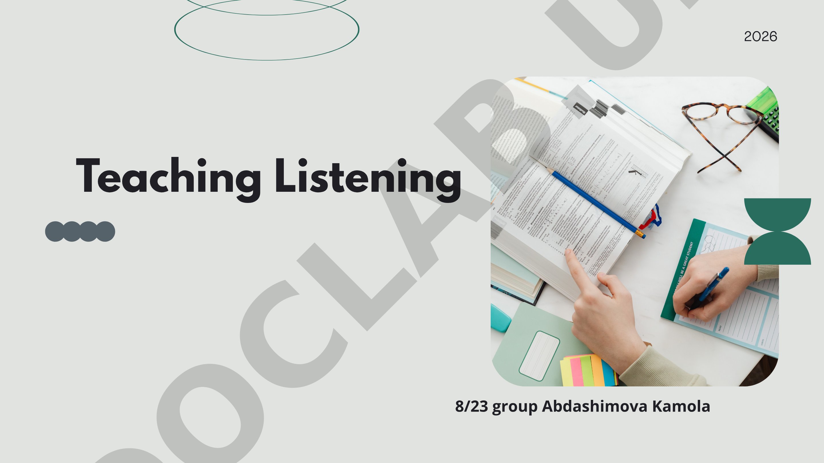 Explains listening skills, types, using authentic materials, and methods for teaching