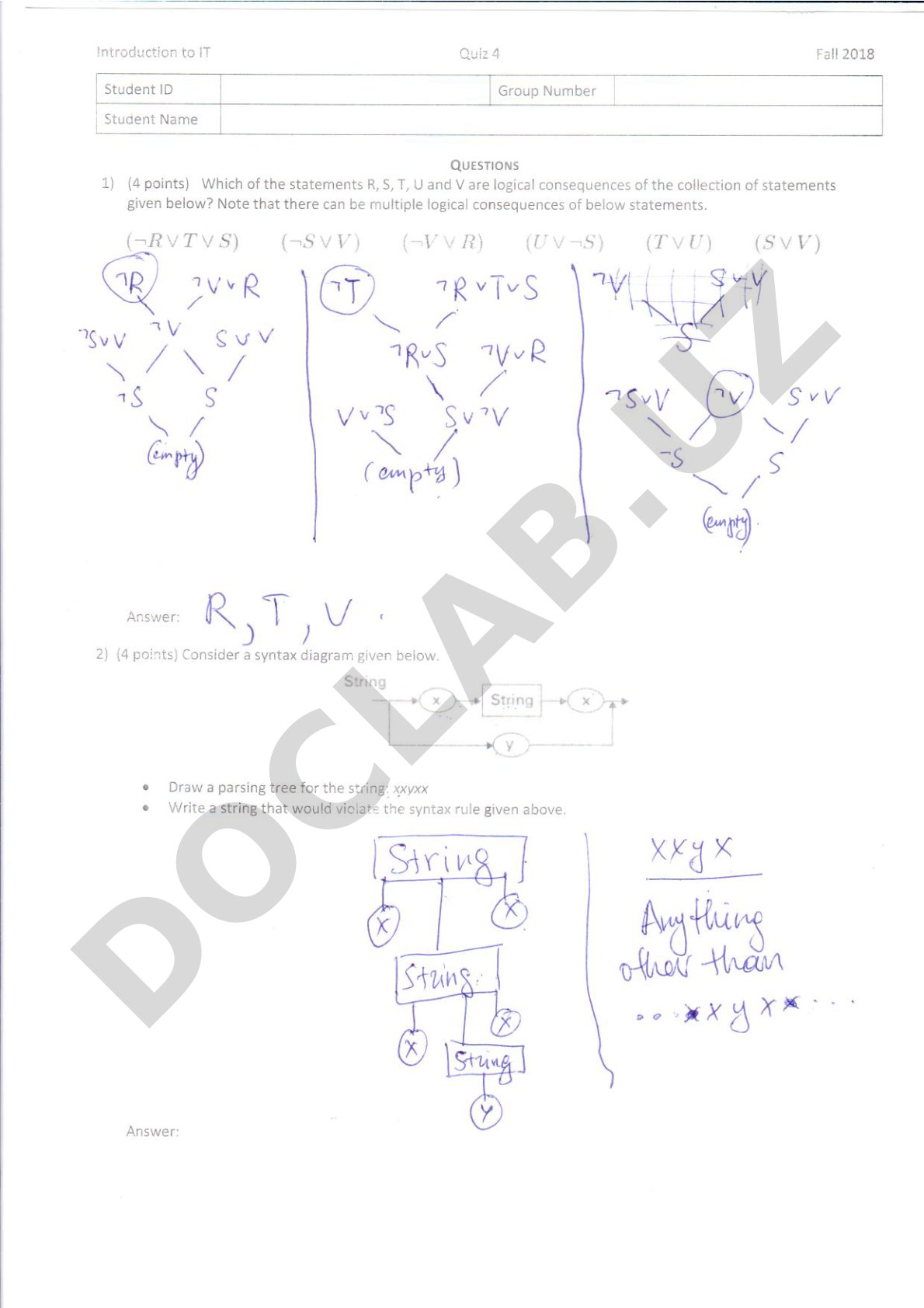 Introduction to IT Quiz 4 Fall 2018