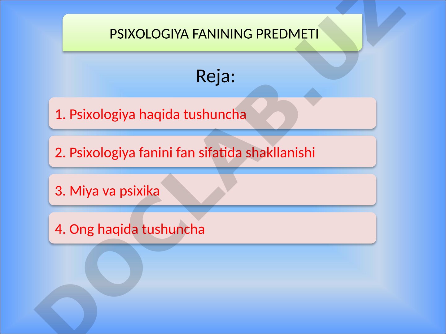 Psixologiya fanining predmeti