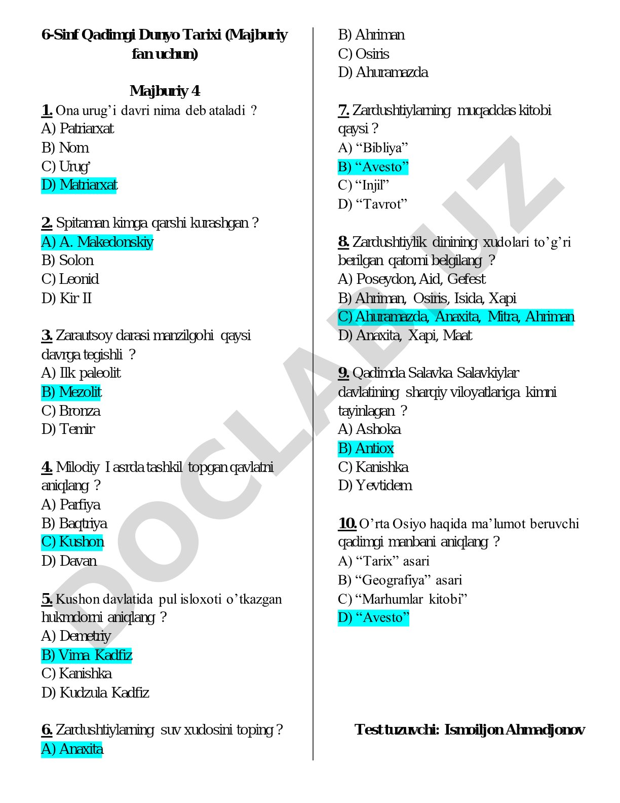 6-Sinf Qadimgi Dunyo Tarixi (Majburiy fan uchun)