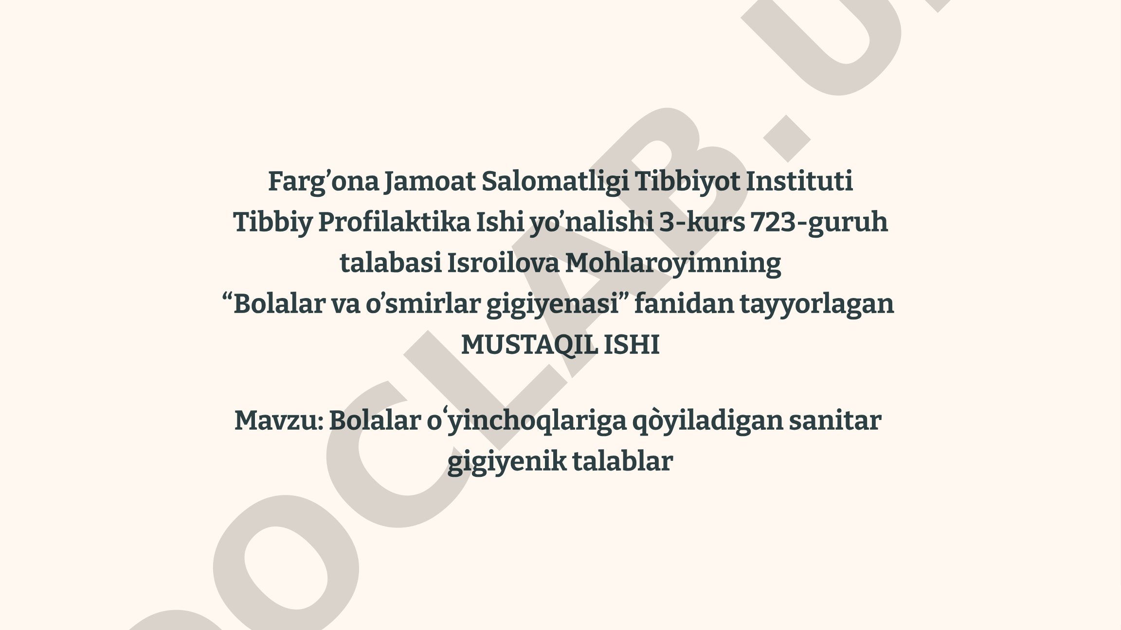 Bolalar o'yinchoqlariga qo'yiladigan sanitar gigiyenik talablar