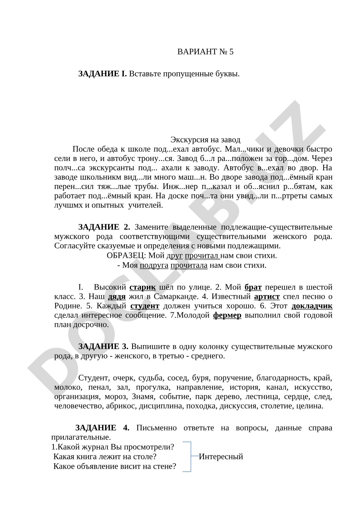 Грамматические упражнения по русскому языку (вариант 5)