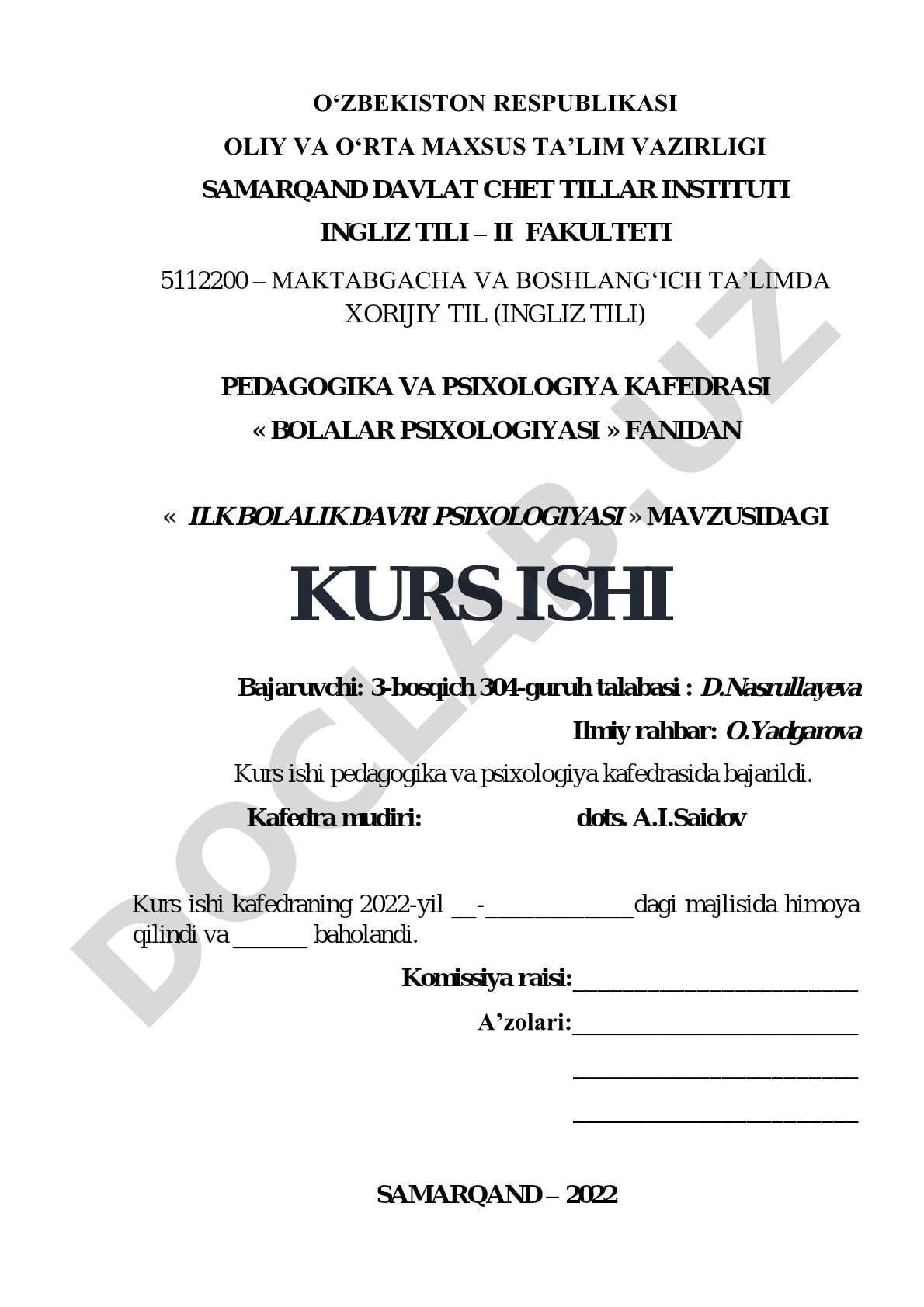 Ilk bolalik davri psixologiyasi