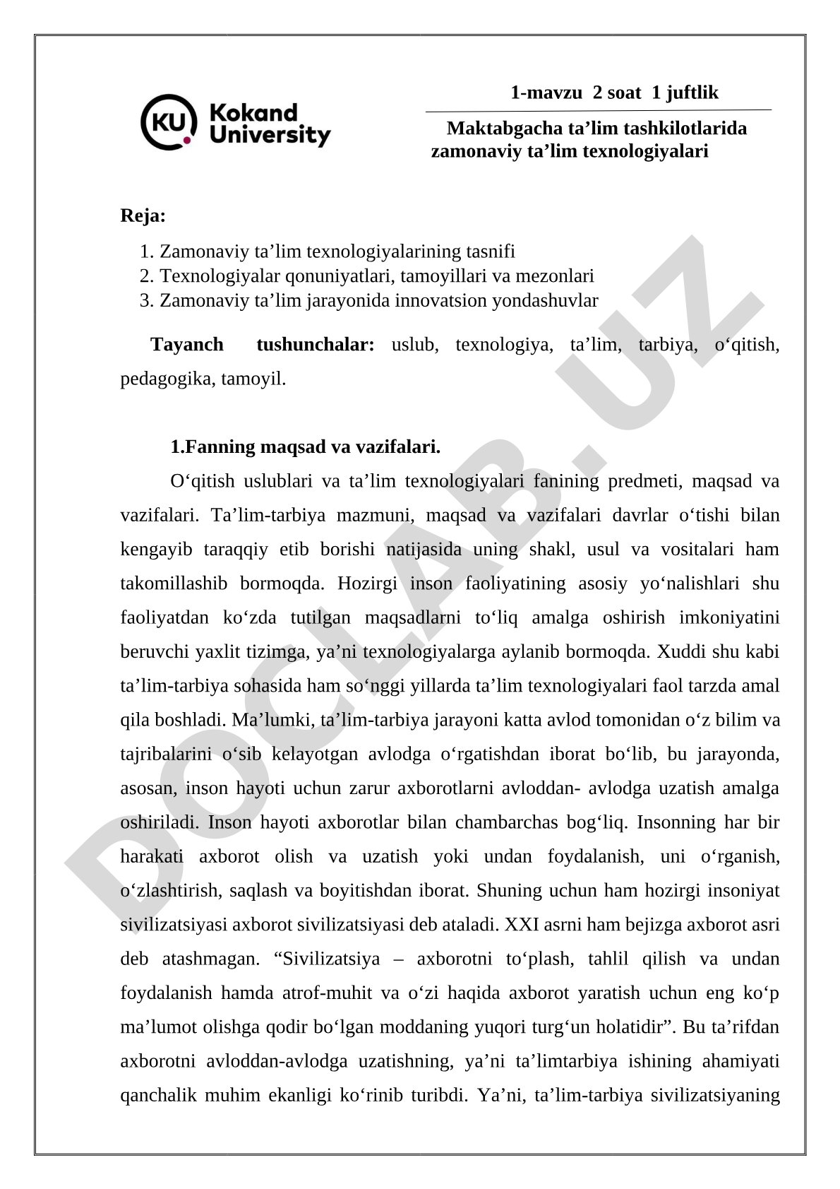 Maktabgacha ta’lim tashkilotlarida zamonaviy ta’lim texnologiyalari
