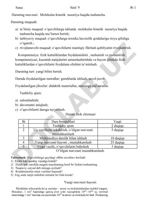 Molekular-kinetik nazariya haqida tushuncha