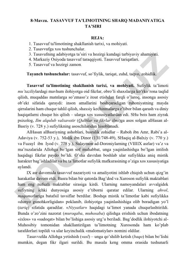 Tasavvuf taʼlimotining Sharq madaniyatiga ta’siri