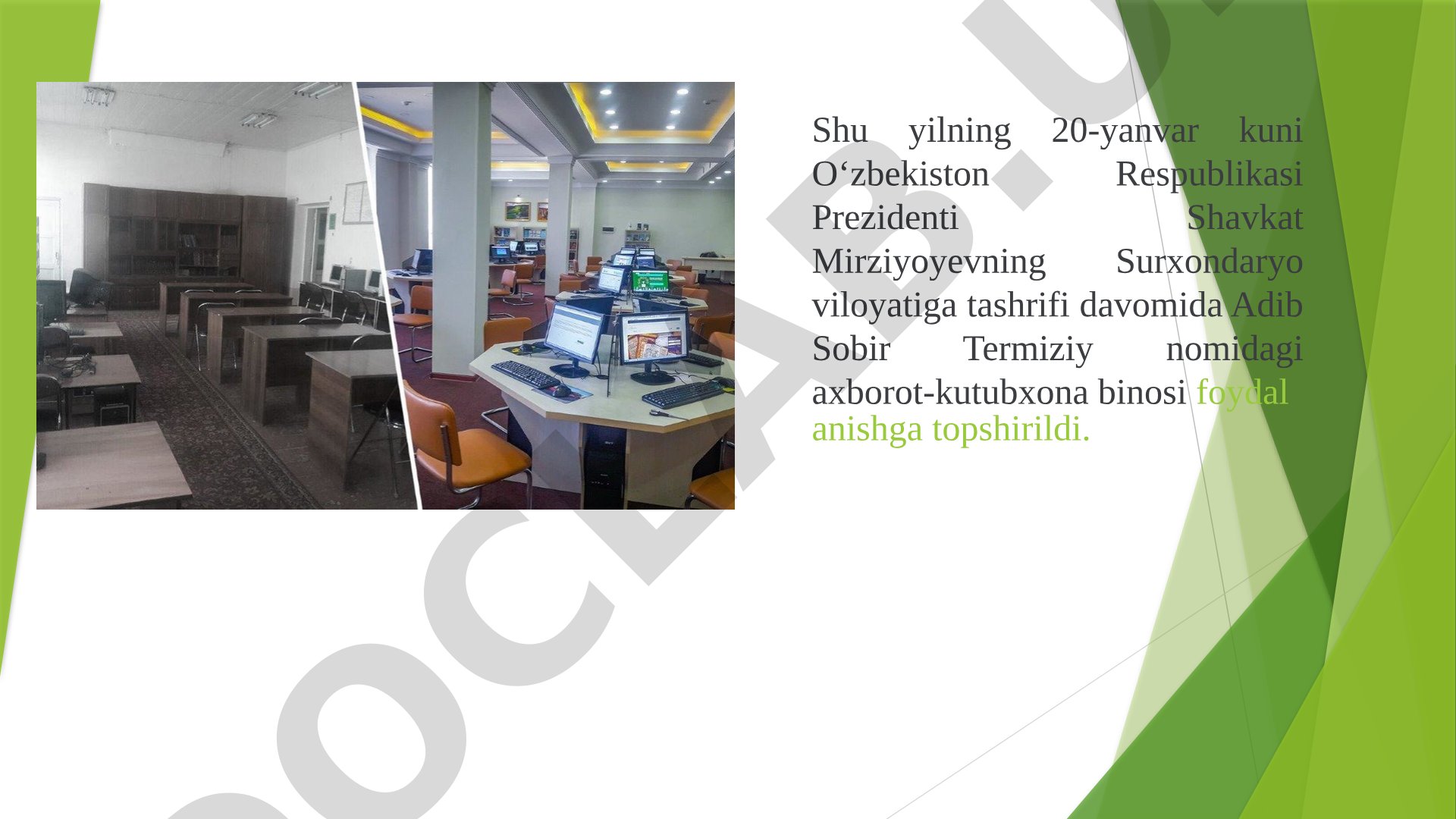 Adib Sobir Termiziy nomidagi axborot-kutubxona binosining ochilishi