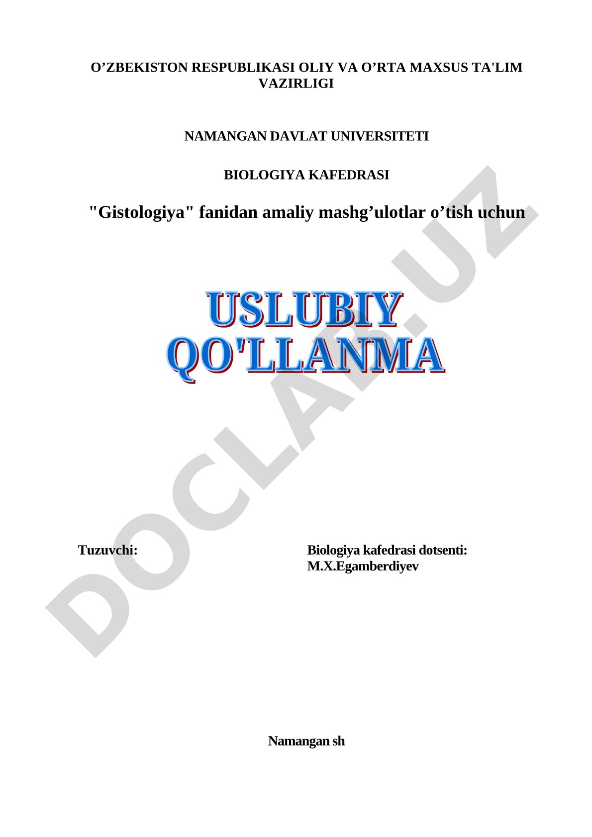 Gistologiya fanidan amaliy mashg'ulotlar o'tish uchun