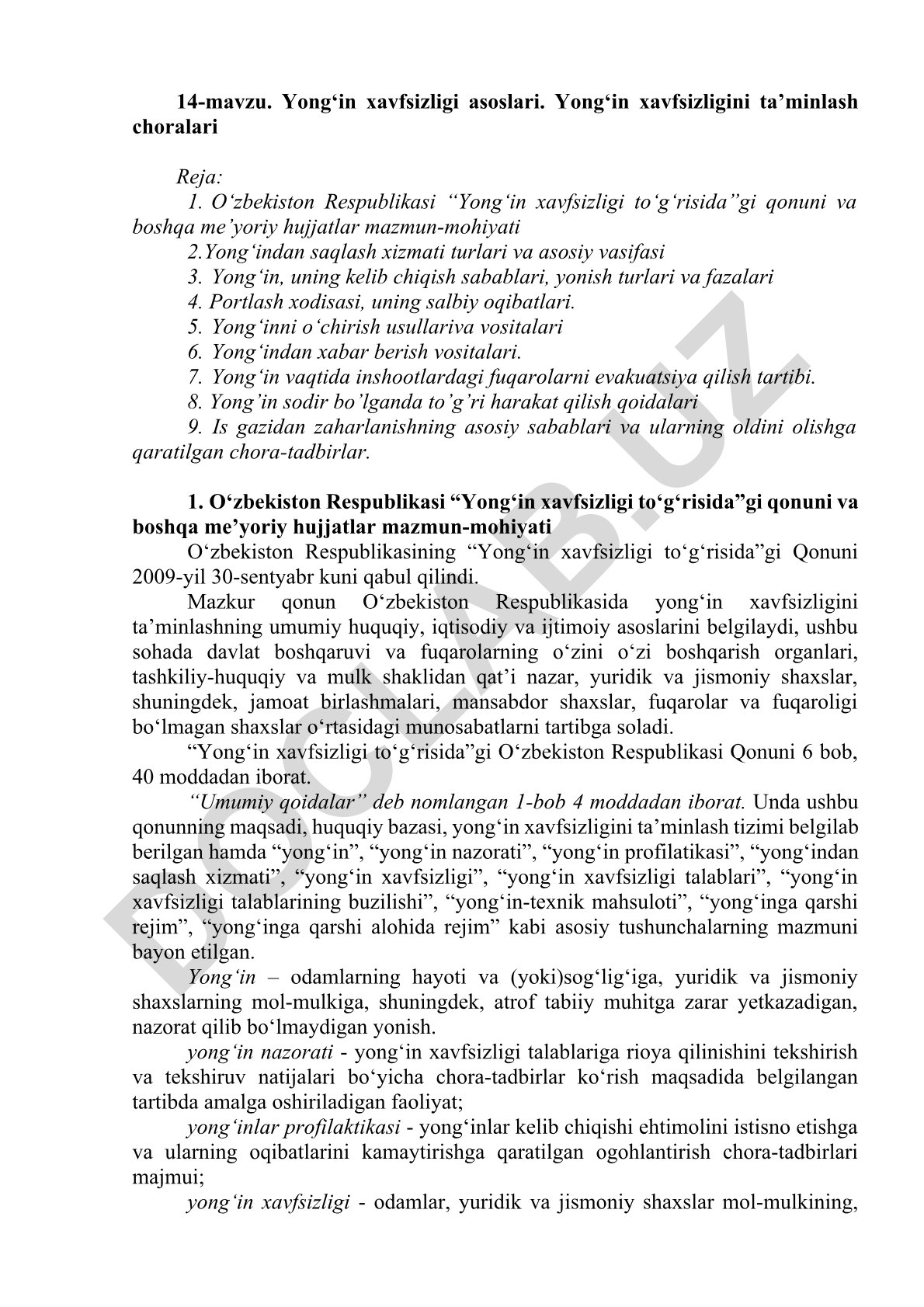 Yong‘in xavfsizligi asoslari va ta’minlash choralari