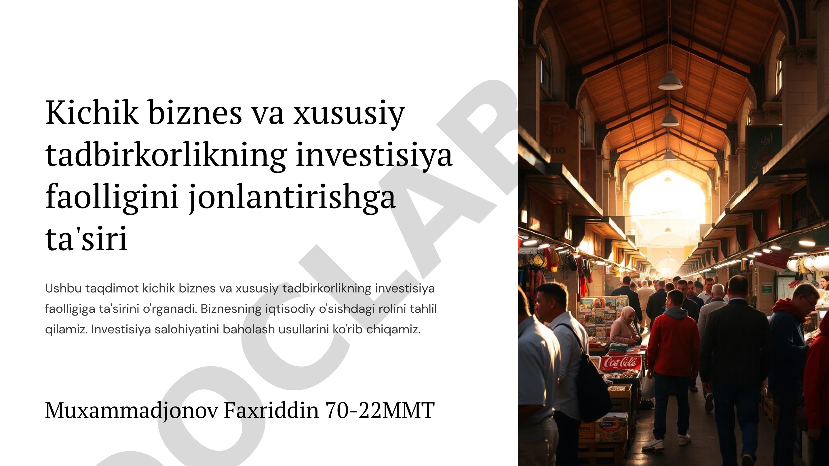 Kichik biznes va xususiy tadbirkorlikning investisiya faolligini jonlantirishga ta'siri