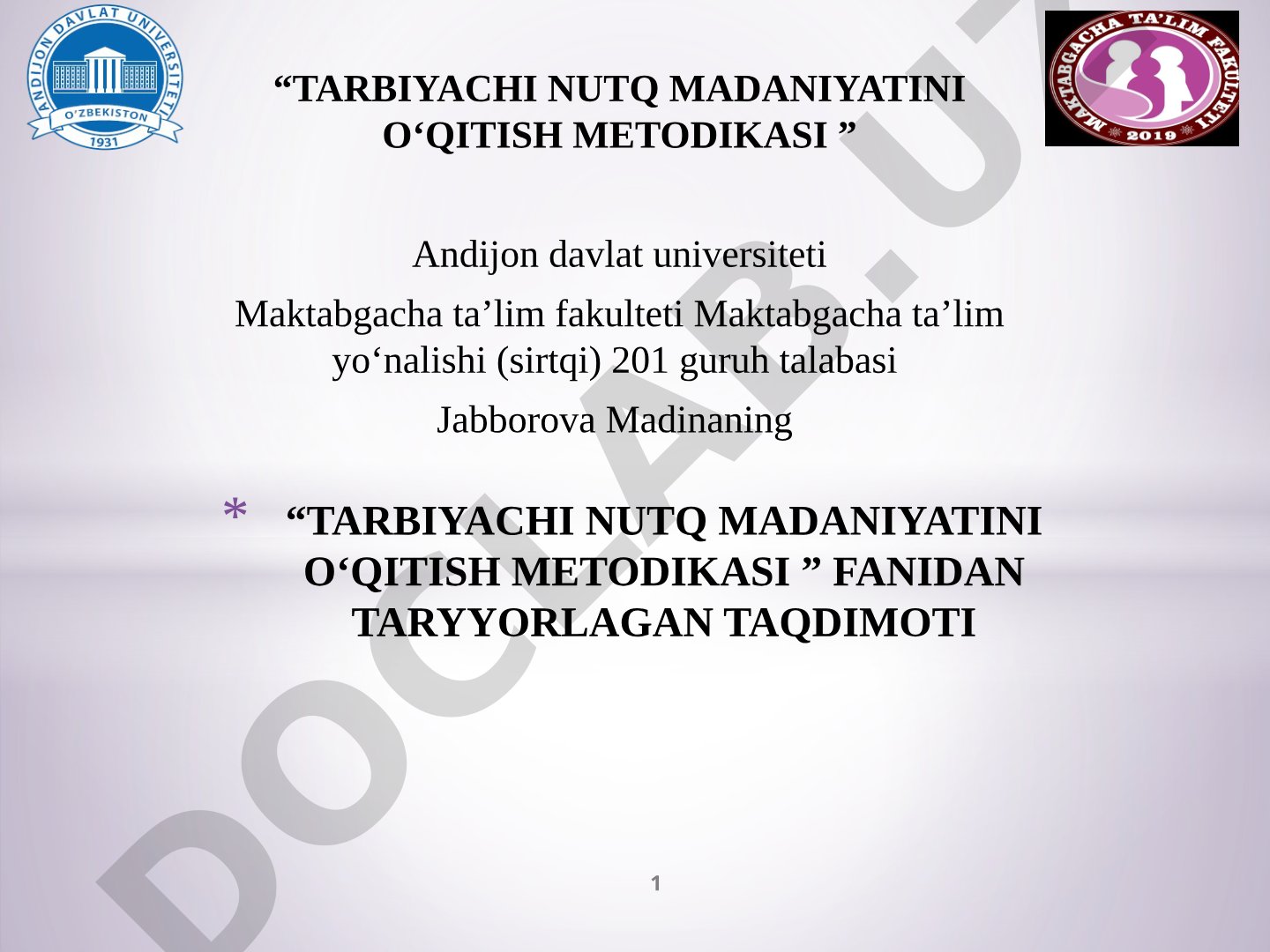 Nutq odobi mavzusidagi taqdimot: nutq turlari, shakllanish tamoyillari va nutqiy faoliyat