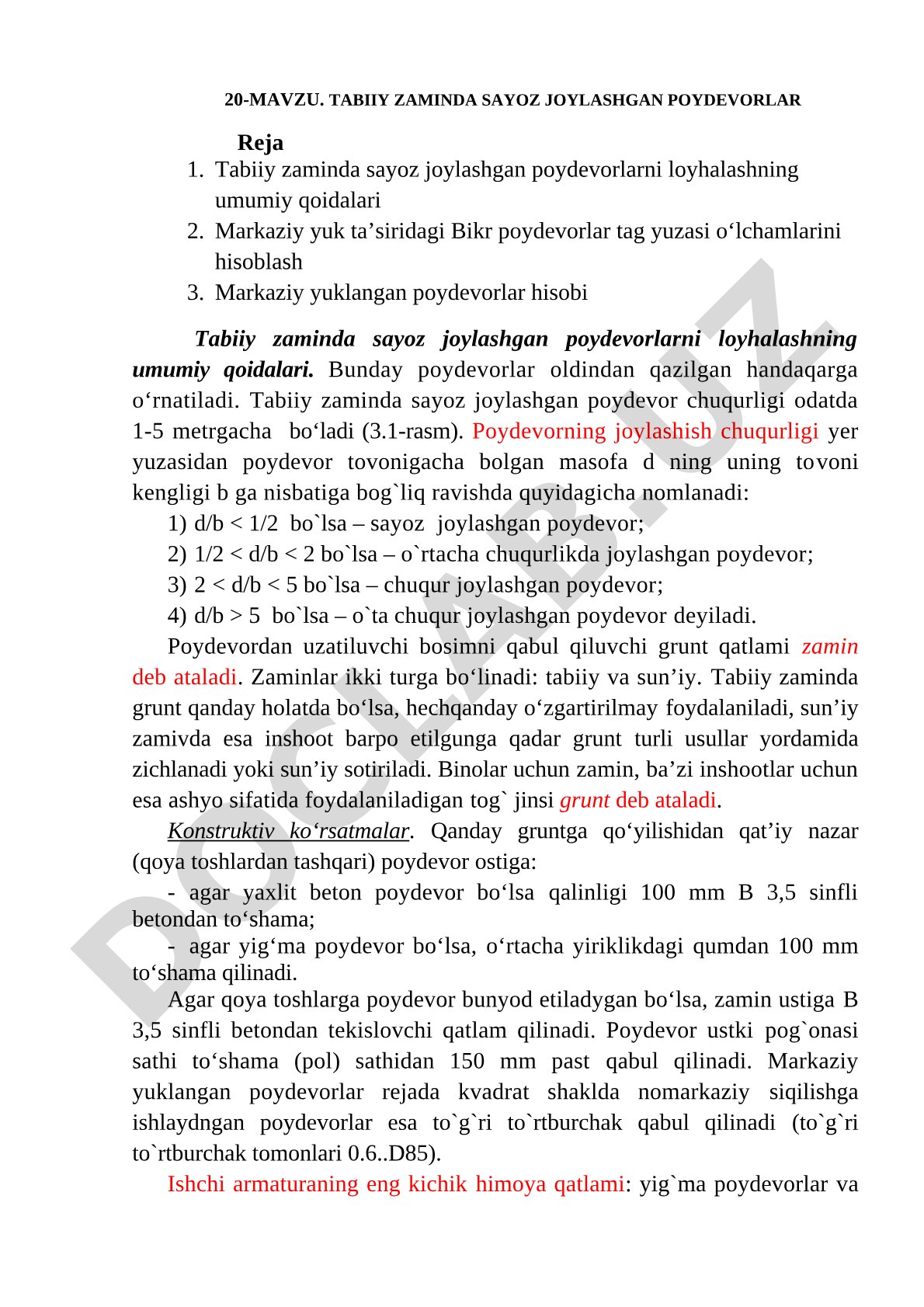 Tabiiy zaminda sayoz joylashgan poydevorlar
