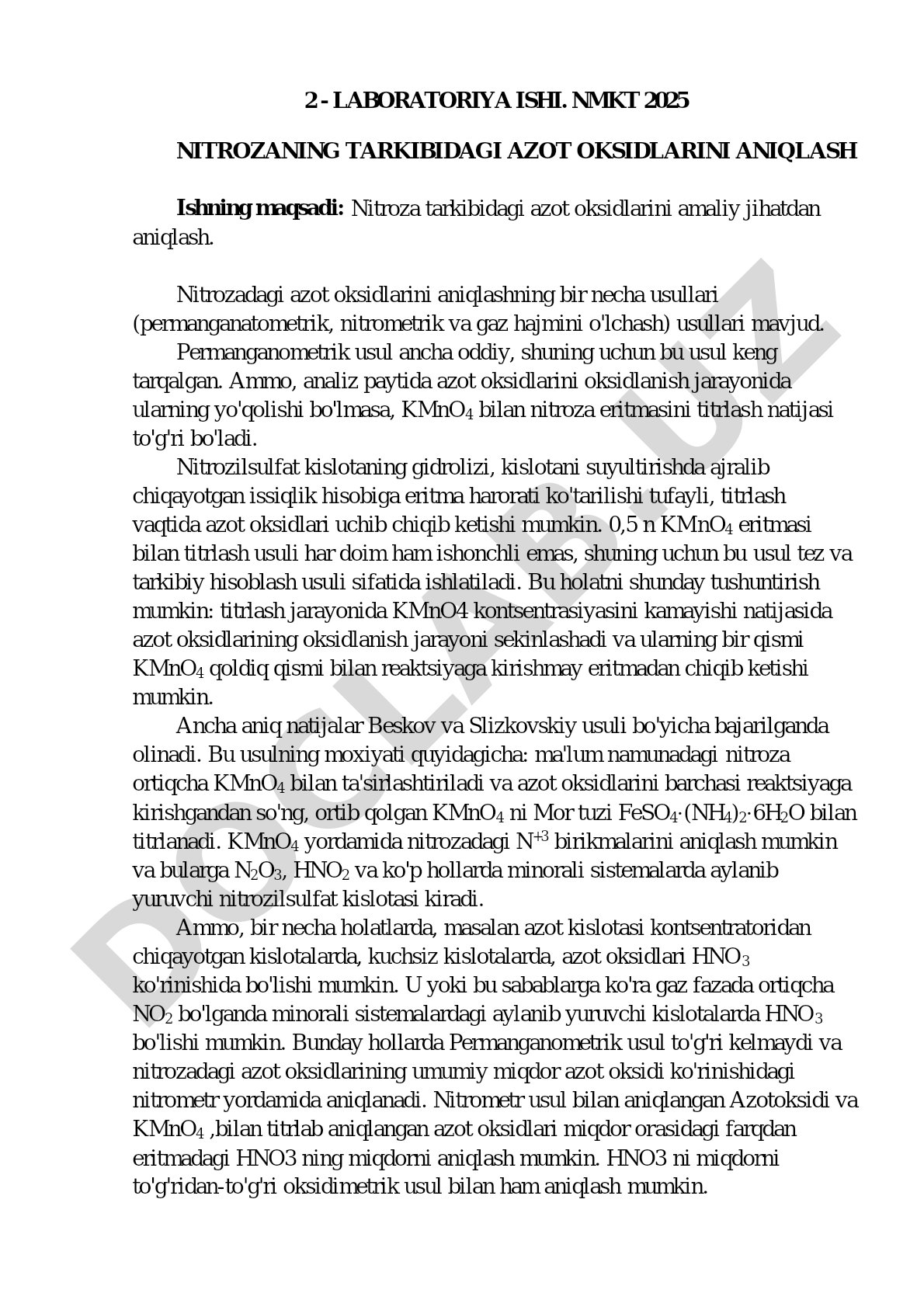 Nitroza tarkibidagi azot oksidlarini aniqlash