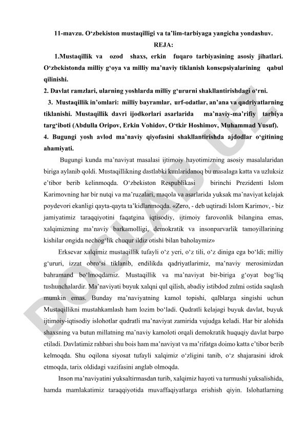 O‘zbekiston mustaqilligi va ta’lim-tarbiyaga yangicha yondashuv