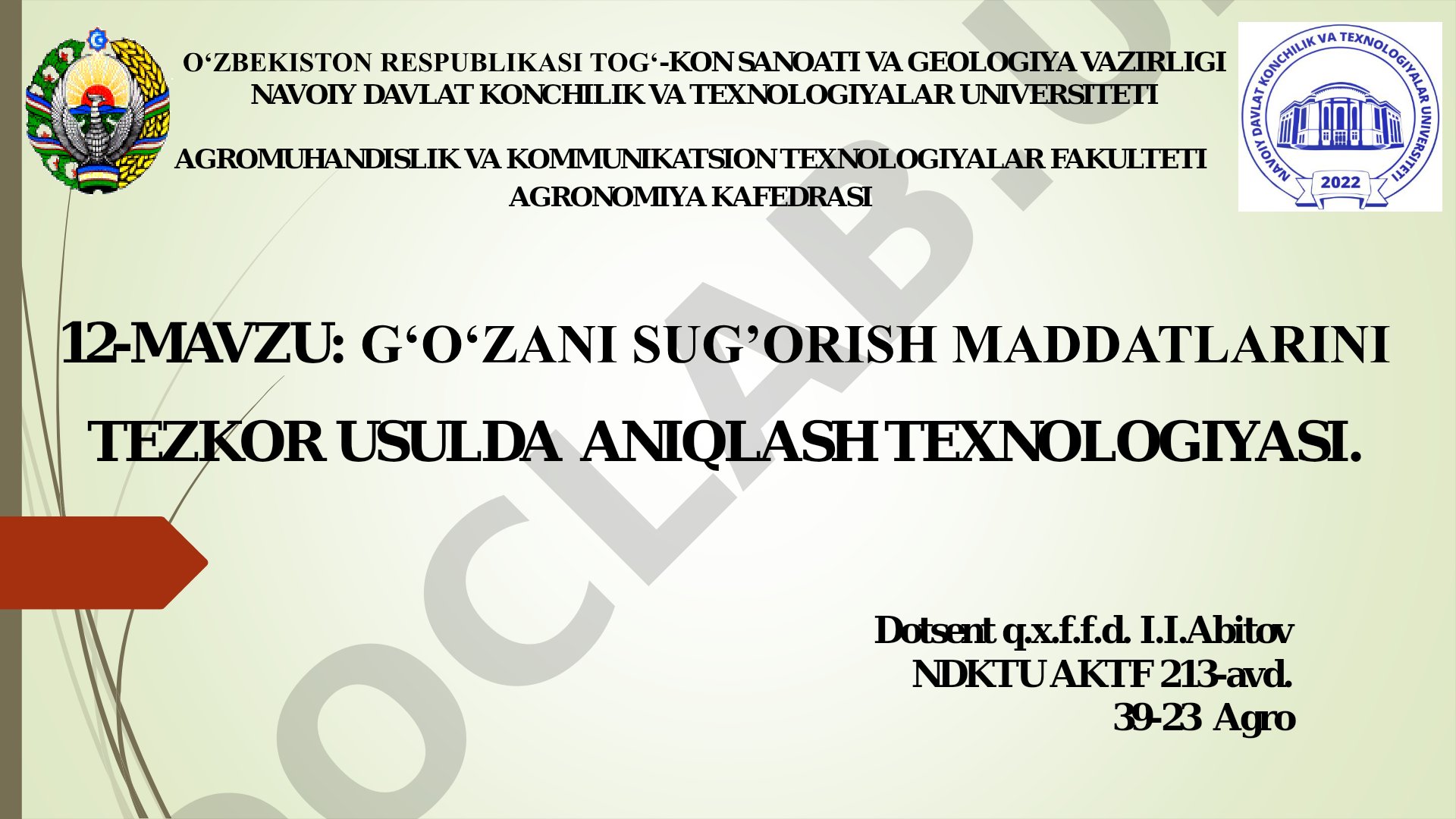 G‘O‘ZANI SUG’ORISH MADDATLARINI TEZKOR USULDA ANIQLASH TEXNOLOGIYASI