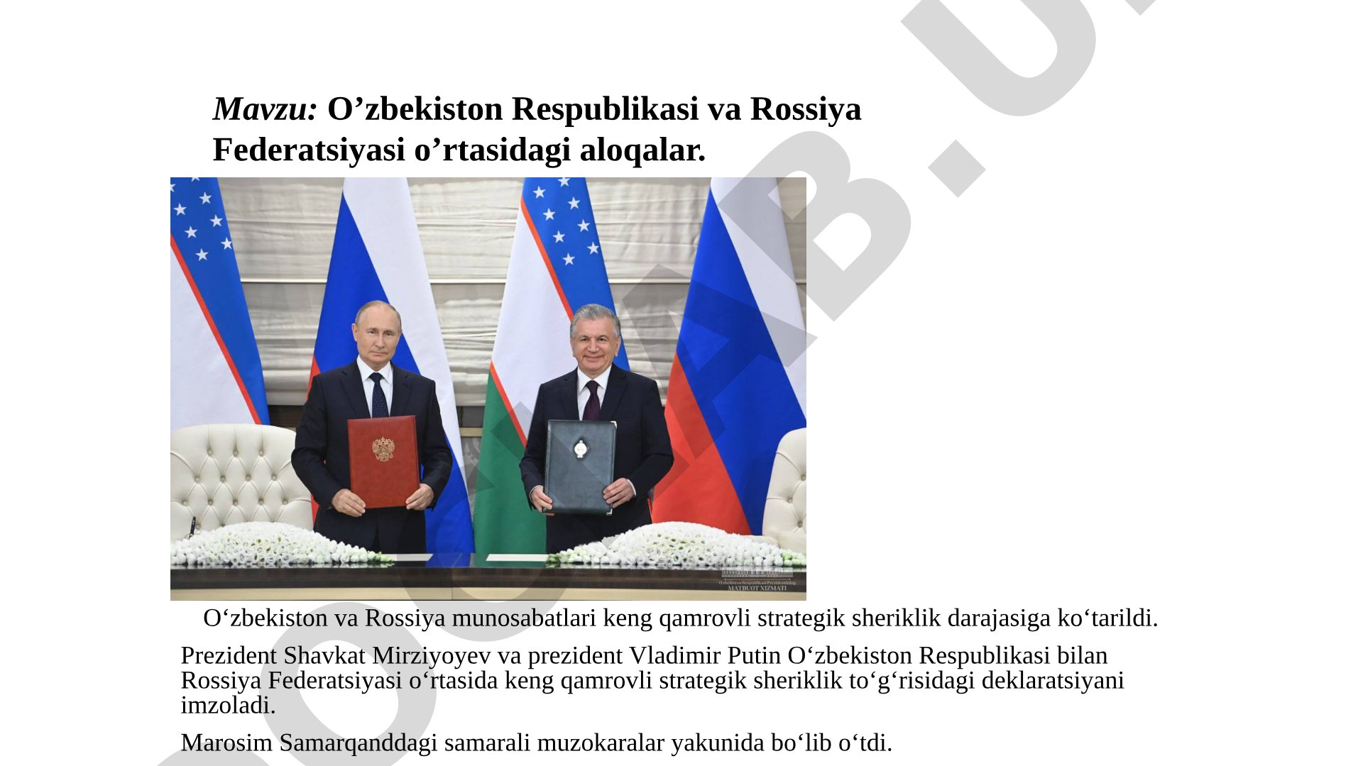 O'zbekiston Respublikasi va Rossiya Federatsiyasi o'rtasidagi aloqalar