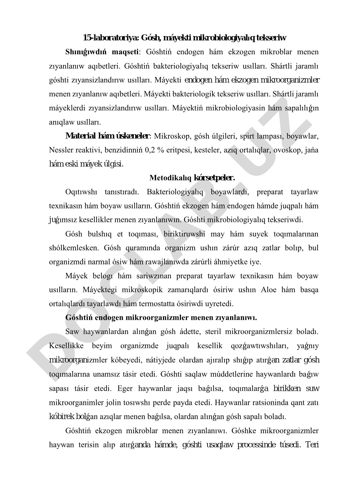 Gósh, máyekti mikrobiologiyalıq tekseriw