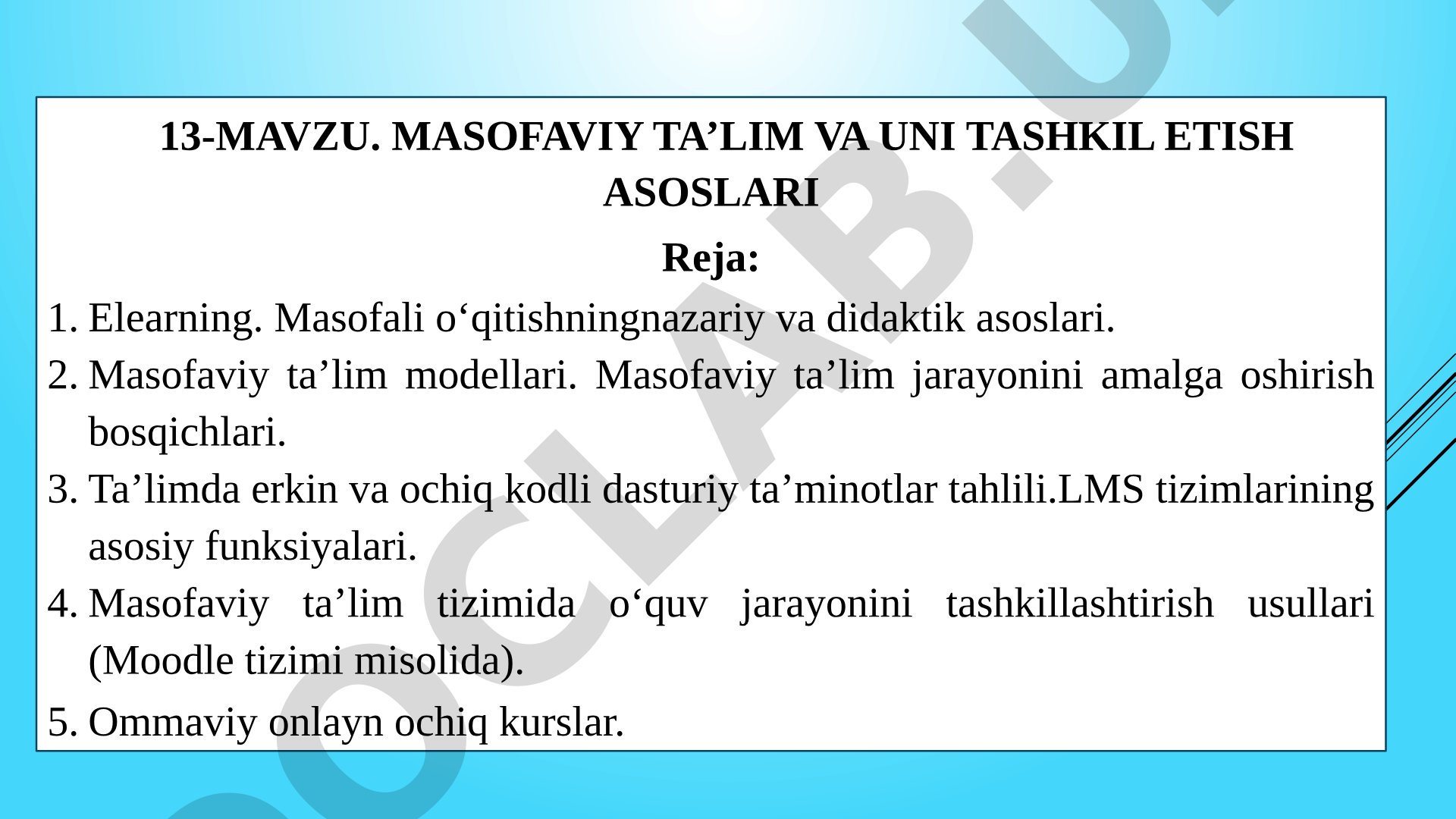Masofaviy ta’lim va uni tashkil etish asoslari