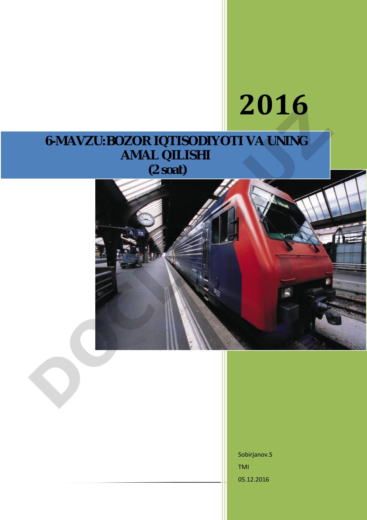 Bozor iqtisodiyoti va uning amal qilishi