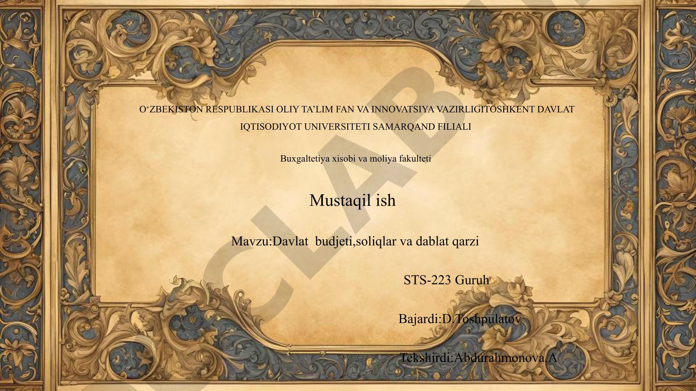 Davlat budjeti, soliqlar va davlat qarzi