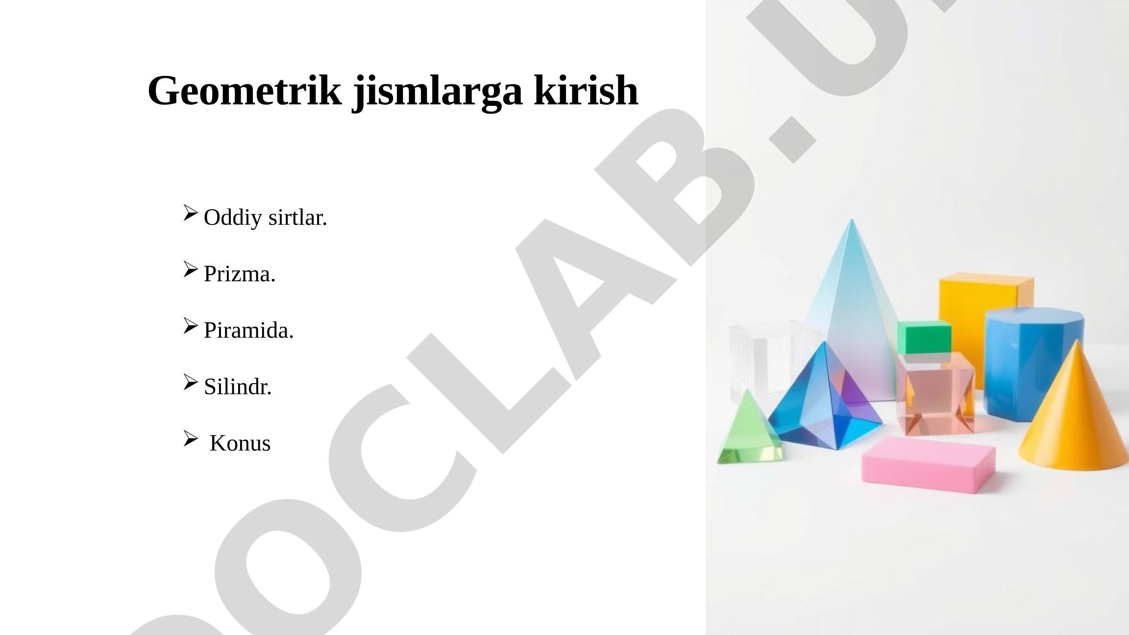 Geometrik jismlar, prizma, piramida, silindr va konus haqida ta'rif va xususiyatlar